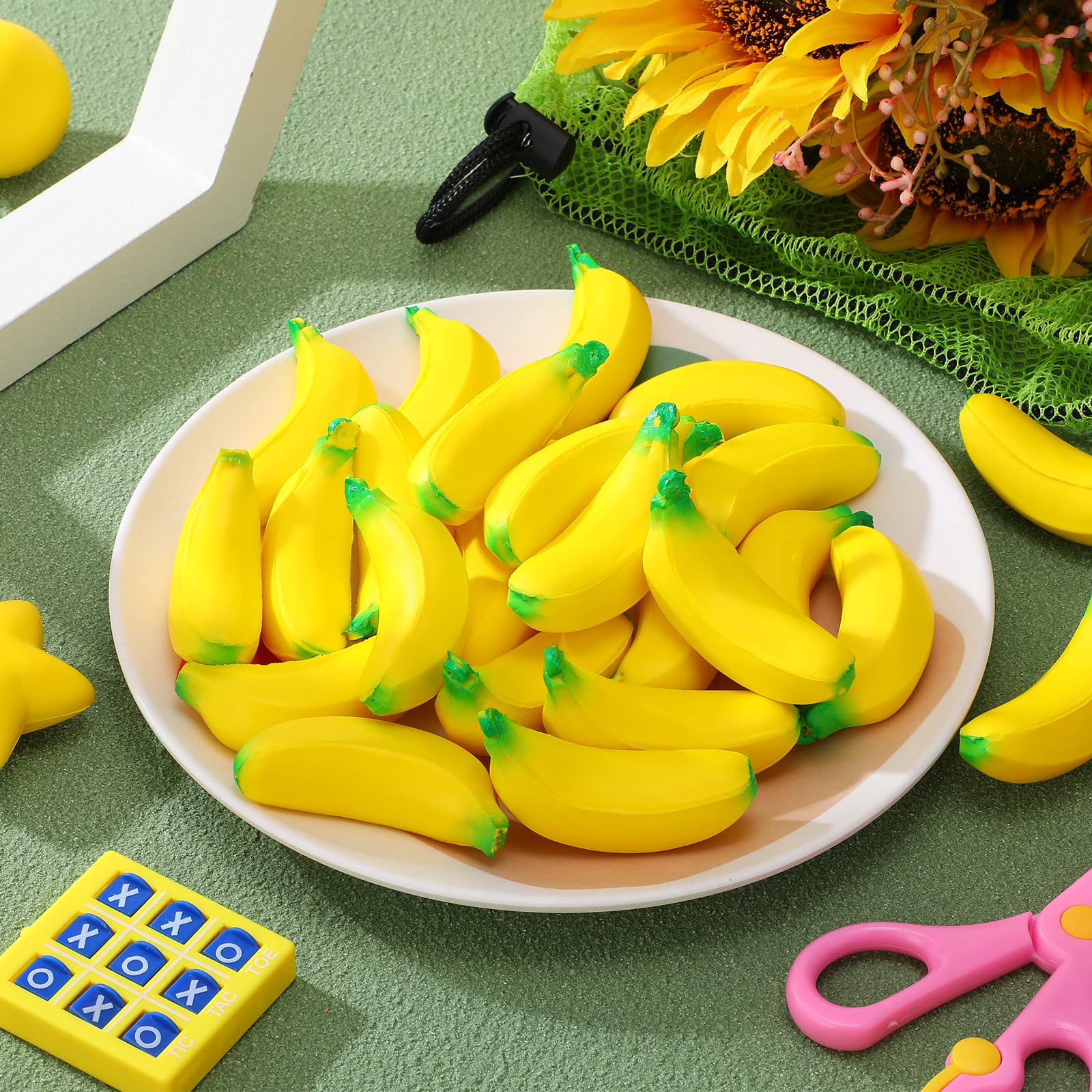 Jerify 37-Piece Mini Banana Stress Relief Toys Set with Mesh Drawstring Bag - Stretchy PU Banana Fidget Toys for Adults & Kids - Perfect for Birthday Party Favors, Office Desk Decor, Classroom Rewards and Anxiety Relief