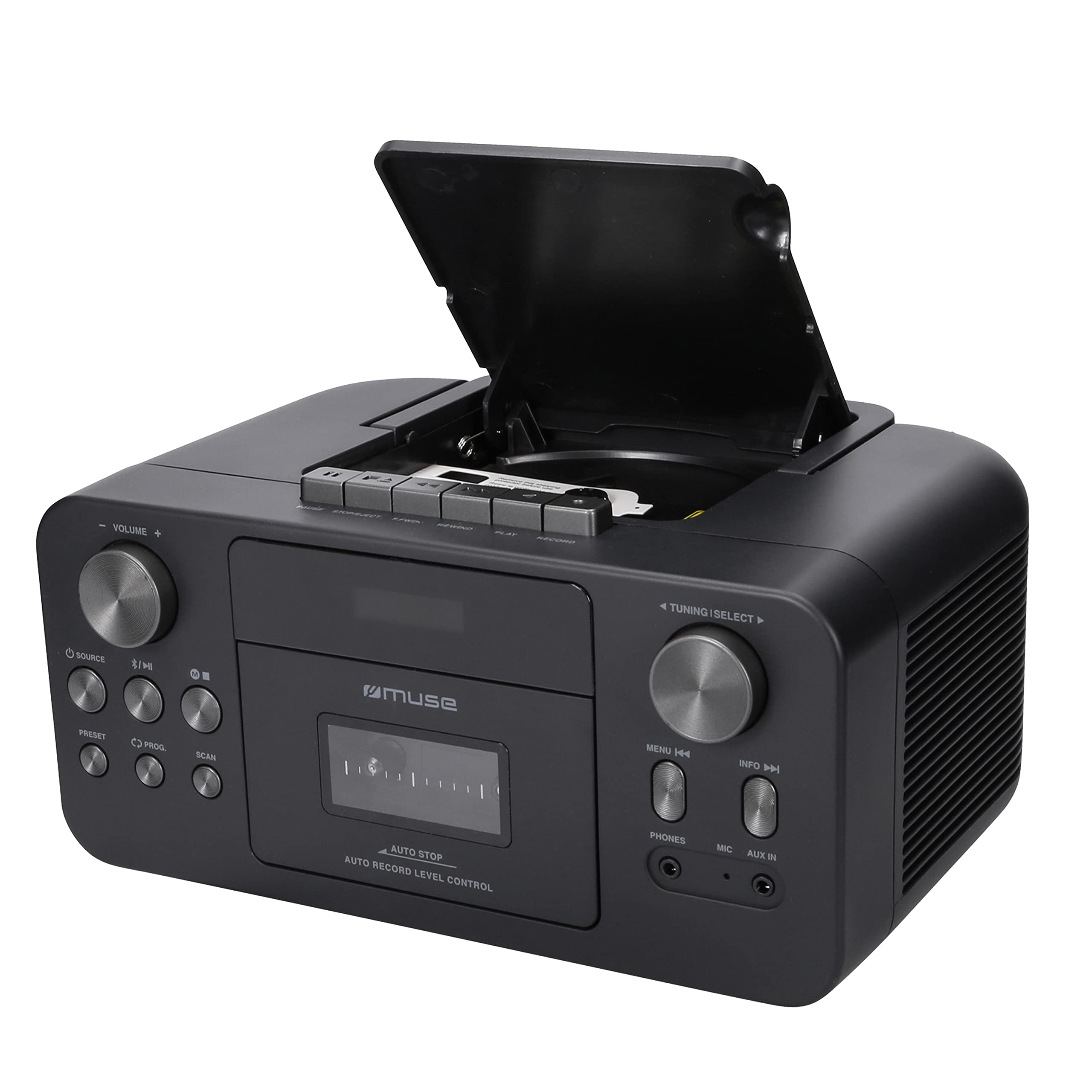 MUSE M-182 DB AM/FM Radio with Cassette Player and CD Player - Portable Stereo Boombox for Home, Office, and Outdoor Use