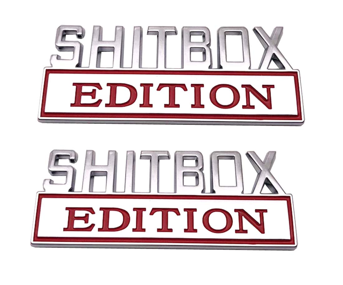 SHITBOX Edition Emblem Sticker - Chrome/Red Car Badge Replacement for RAM GMC Chevy Trucks - Durable Decal for Vehicle Customization & Personalization - Perfect for Off-Road Enthusiasts & Truck Accessories Upgrade