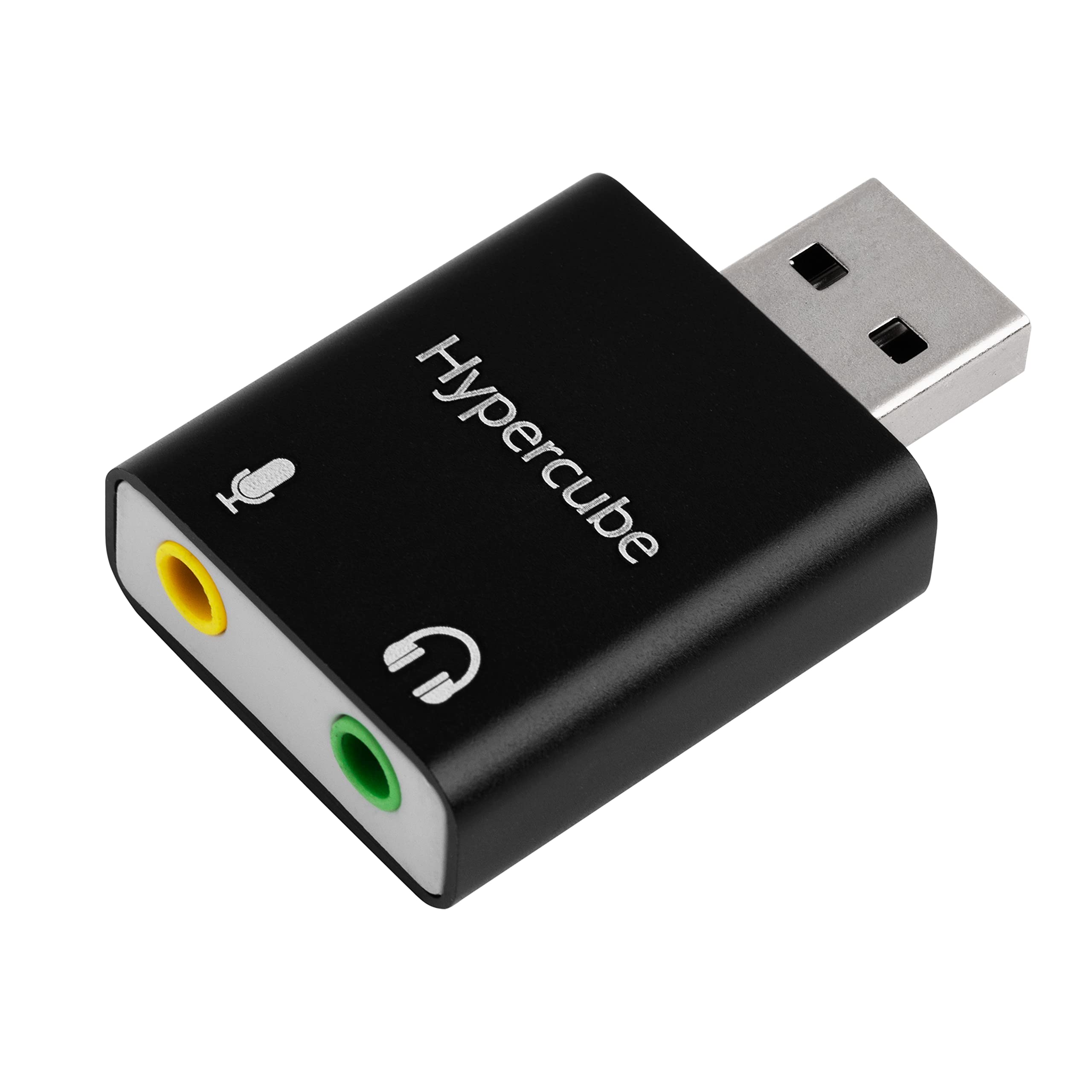 Hypercube USB to 3.5mm Audio Adapter with DAC - Dual Jack Headphone & Microphone USB Aux Converter - External Stereo Sound Card for Gaming Headsets - Compatible with PC, MacBook, Laptop - Perfect for Online Gaming, Video Calls & Music Streaming