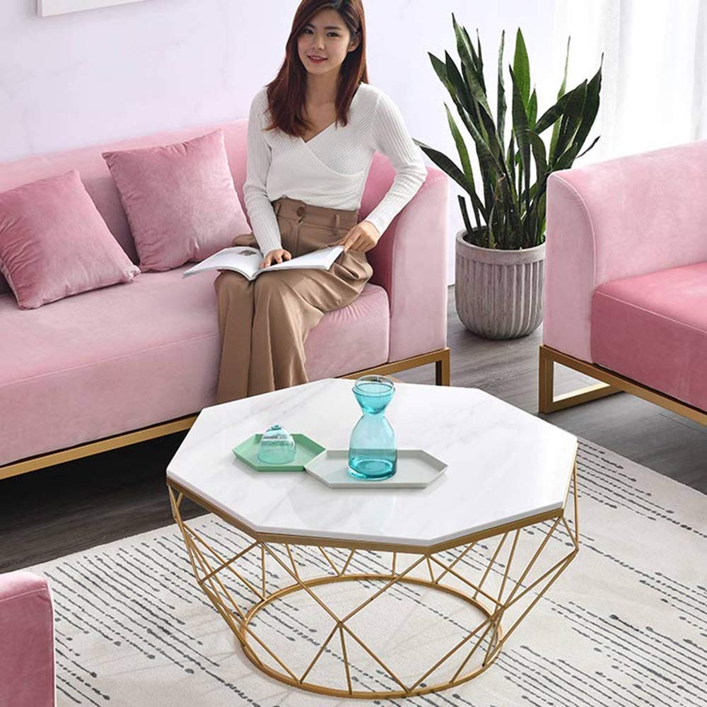 Modern Marble Coffee Table with Metal Legs - 22