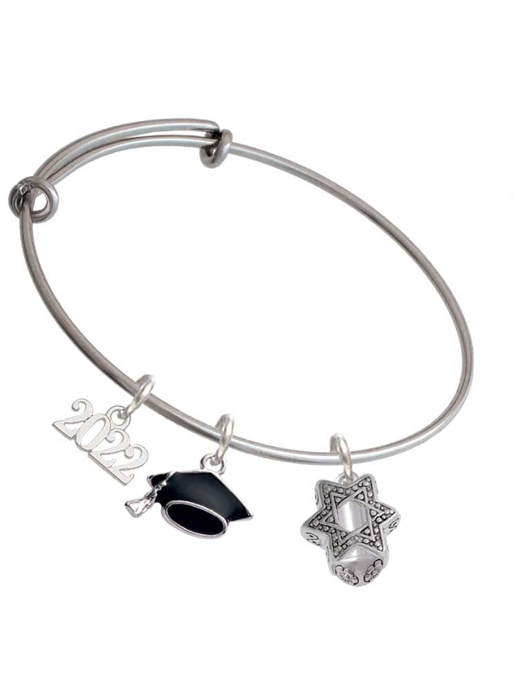 2022 Star of David Spinner Charm Bangle Bracelet - Gold Plated Graduation Jewelry Gift for Women & Men - Perfect for Celebrations, Parties & Special Occasions