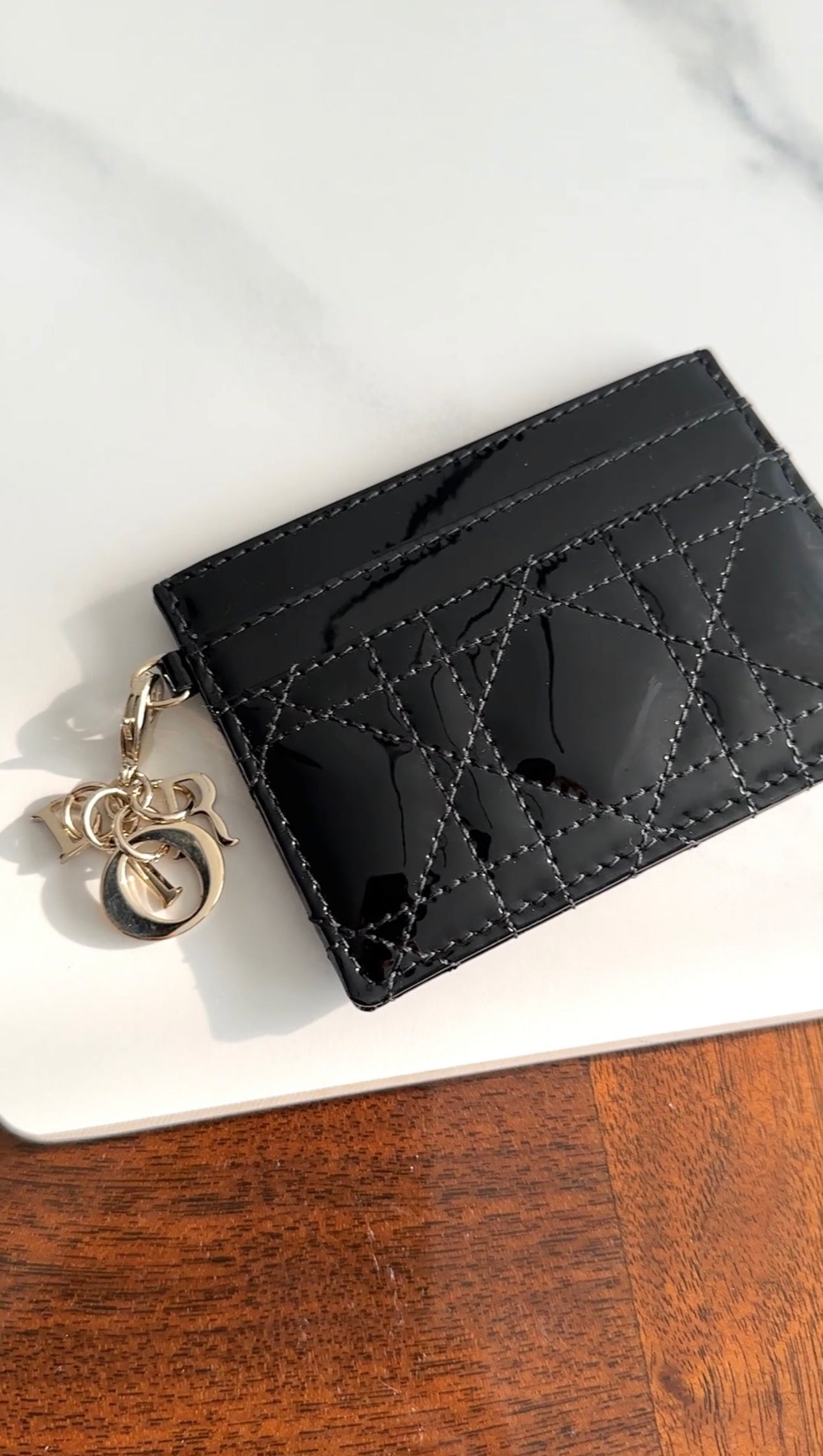 Christian Dior Black Patent Leather Cannage Card Holder - Luxury Wallet for Credit Cards & ID - Perfect for Everyday Use & Special Occasions