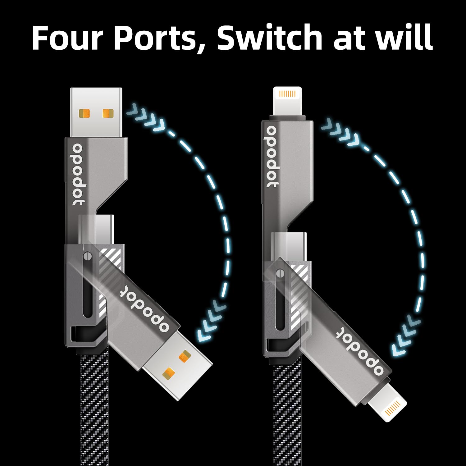 Premium 60W Fast Charging USB C to Lightning Cable - Nylon Braided iPhone Charger with 4-in-1 Multi-Port (USB C/USB A/Lightning) for iPhone 14/13/12/11/X/8 & iPad - 5ft Durable Grey Cable for Home, Office & Travel Charging