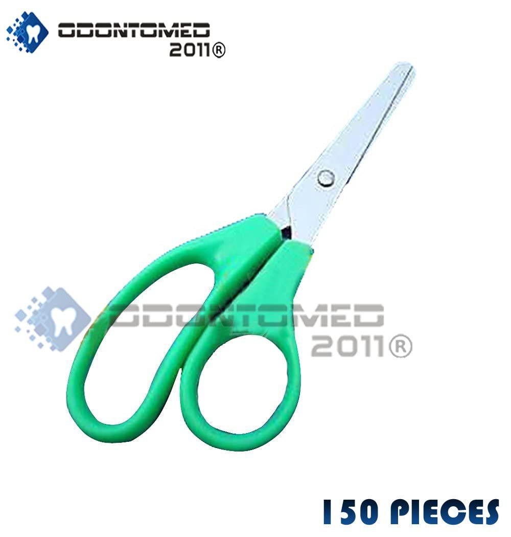 OdontoMed2011 150-Piece School Scissors Set - 12.5cm Blunt Tip Safety Scissors with Green Handle for Kids, Classroom, Arts & Crafts, Paper Cutting, Office Supplies