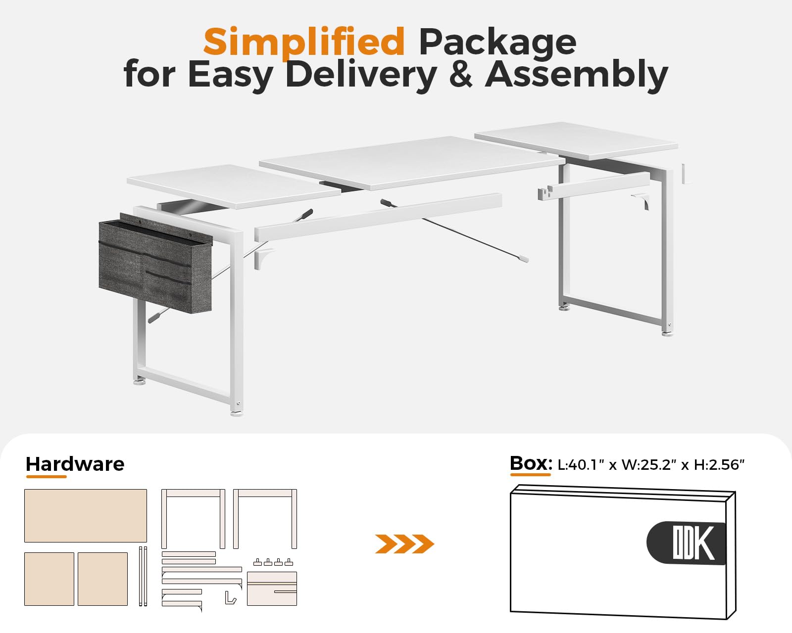 63 Inch ODK Large Computer Desk with Storage | Modern Office & Gaming Desk for Home | PC Work Table with Headphone Hook & Splice Board | White & White Leg | Perfect for Remote Work, Gaming Setup & Home Office