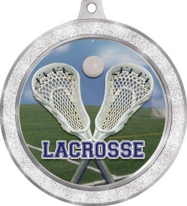 2.5 Inch Silver Glitter Lacrosse Stick Medals for Boys - Perfect Lacrosse Team Awards & Tournament Prizes - Ideal for Youth Sports Recognition and Championship Trophies