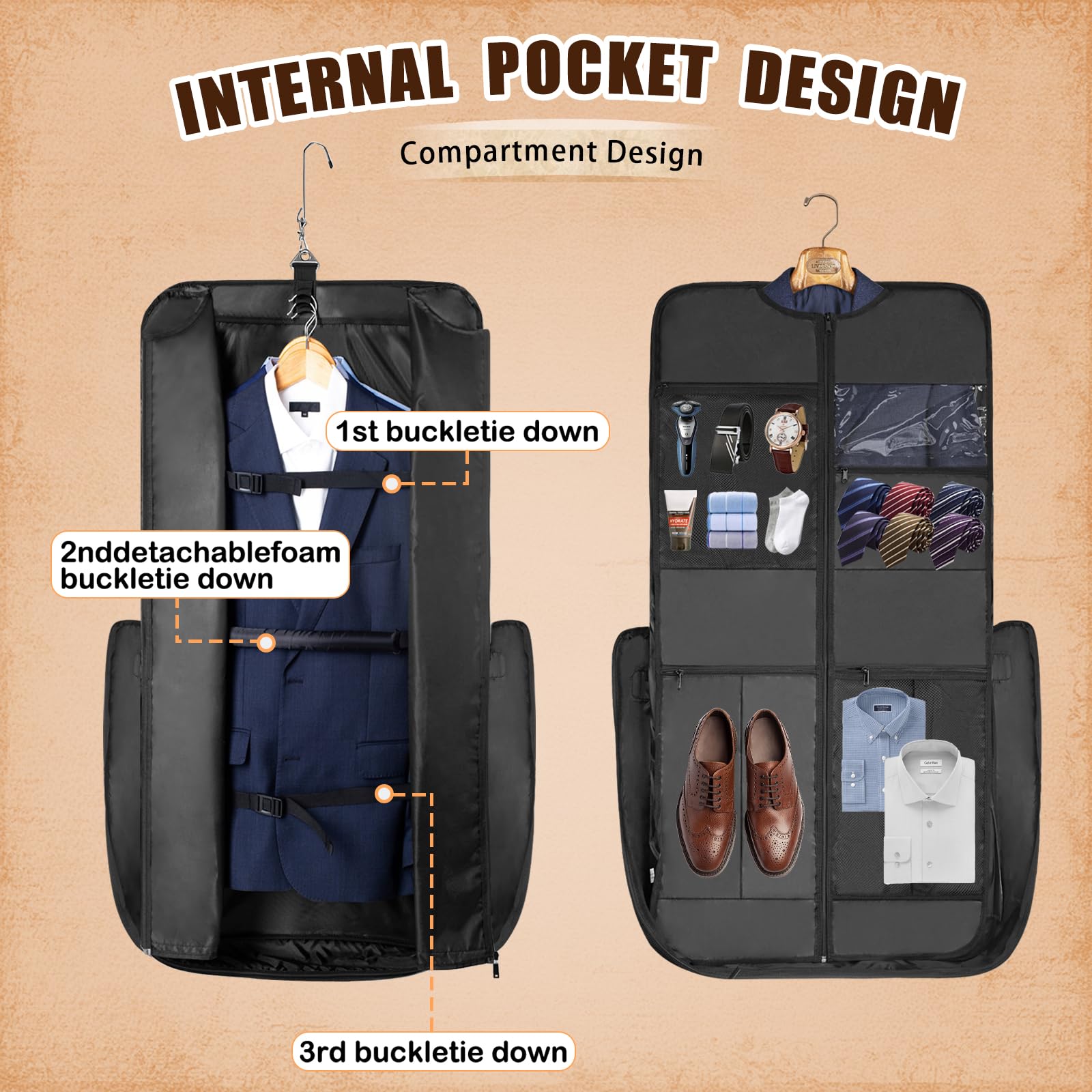 Premium Leather Garment Bag for Travel - Large Carry-On Suit Bag with Adjustable Strap - Business Hanging Luggage for Men & Women (Black) - Perfect for Business Trips, Weddings & Formal Events