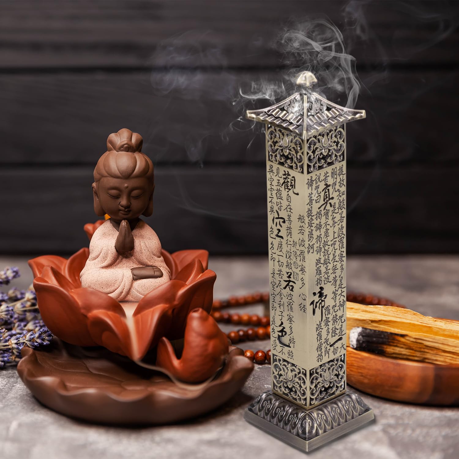 2.7×2.7×10.8 Inch Handcrafted Copper Incense Holder with Scripture Reliefs - Hollow Design Incense Burner & Catcher for Meditation, Yoga, and Tea Rooms - Perfect for Anxiety Relief and Relaxation