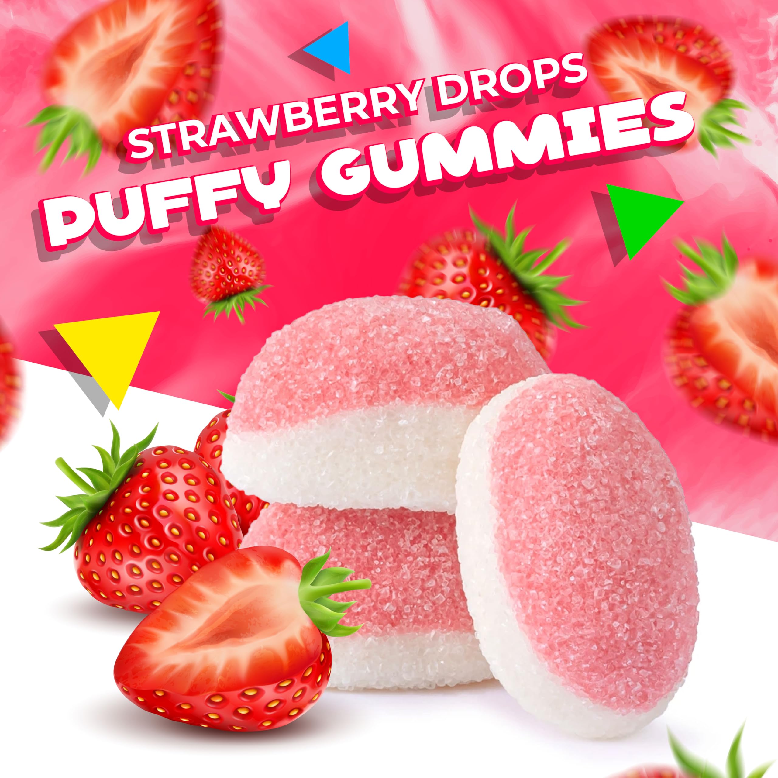 Strawberry Puffy Gummy Candy - 1 Pound Resealable Bag | Soft & Chewy Fruit Snacks for Kids, Party Favors, Movie Night Treats & On-the-Go Snacking