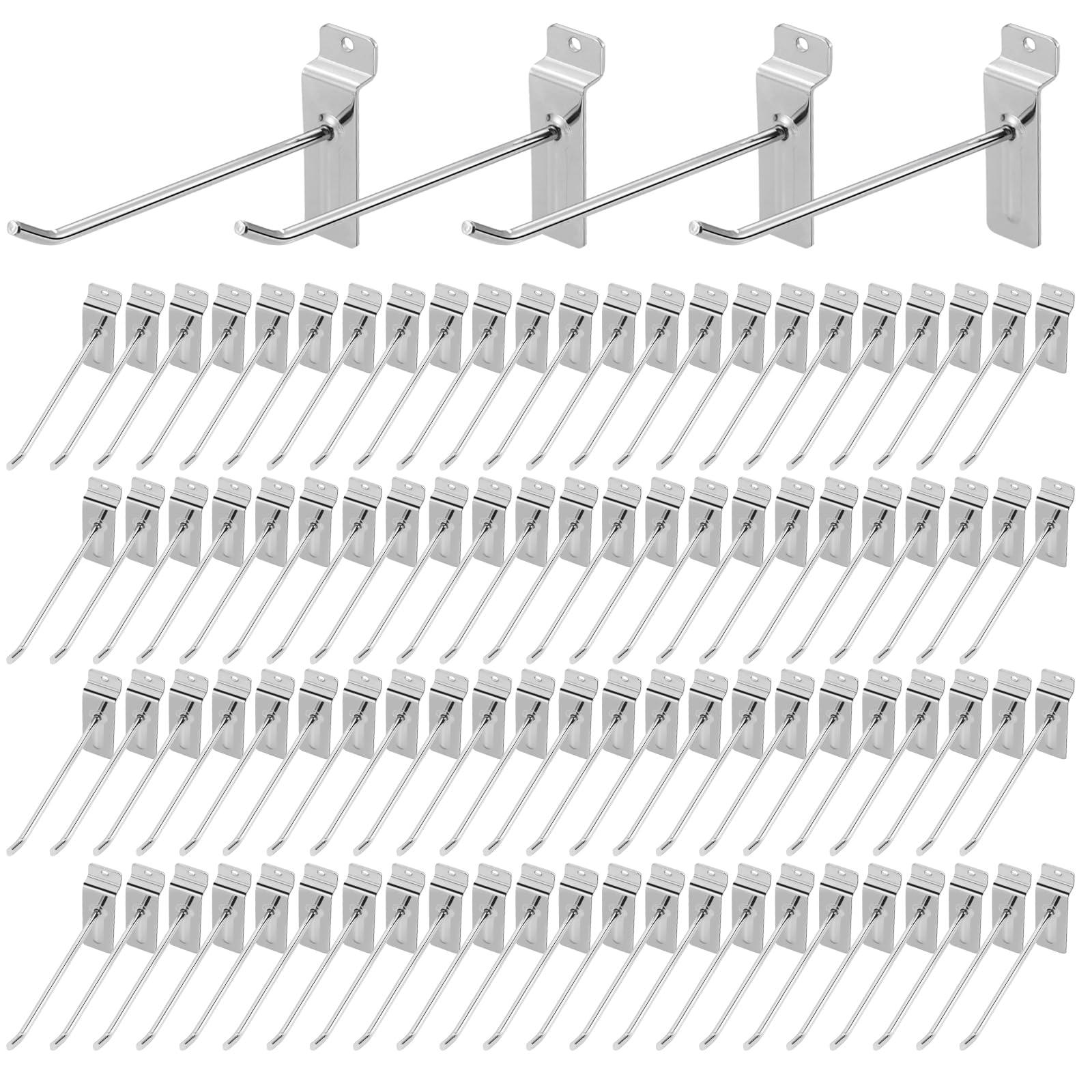 Polmart 8-Inch Heavy Duty Silver Slatwall Panel Hooks - 96 Pack for Retail Display & Store Organization - Perfect for Shelving, Garments, Tools & Accessories