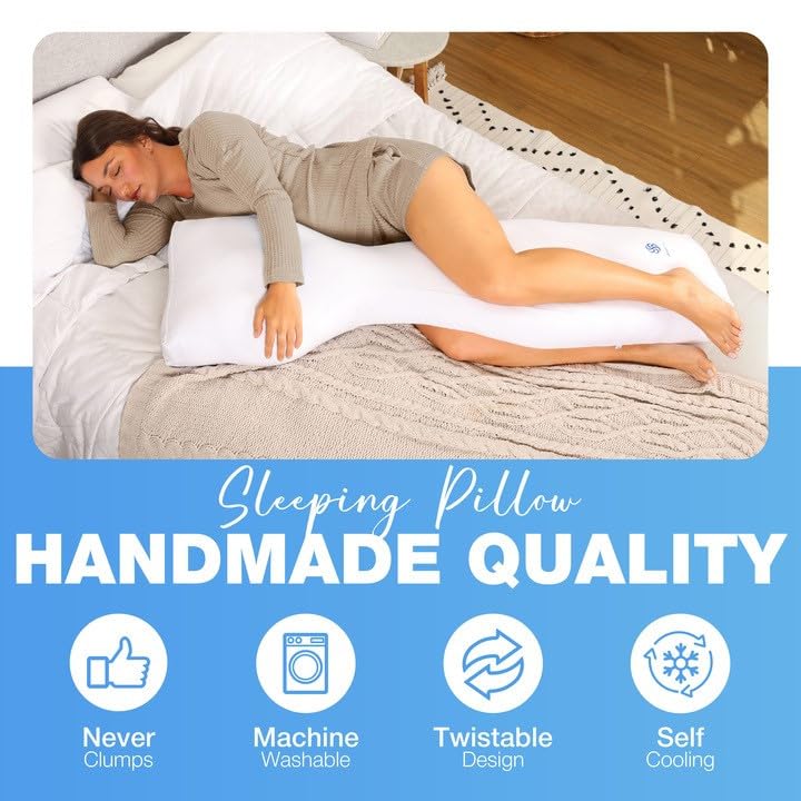 Dreamseeker Cooling Body Pillow for Side Sleepers - Extra Long Hugging Pillow for Adults & Kids - Orthopedic Support for Back, Neck & Leg Pain Relief - Perfect for Bed, Couch & Pregnancy Comfort