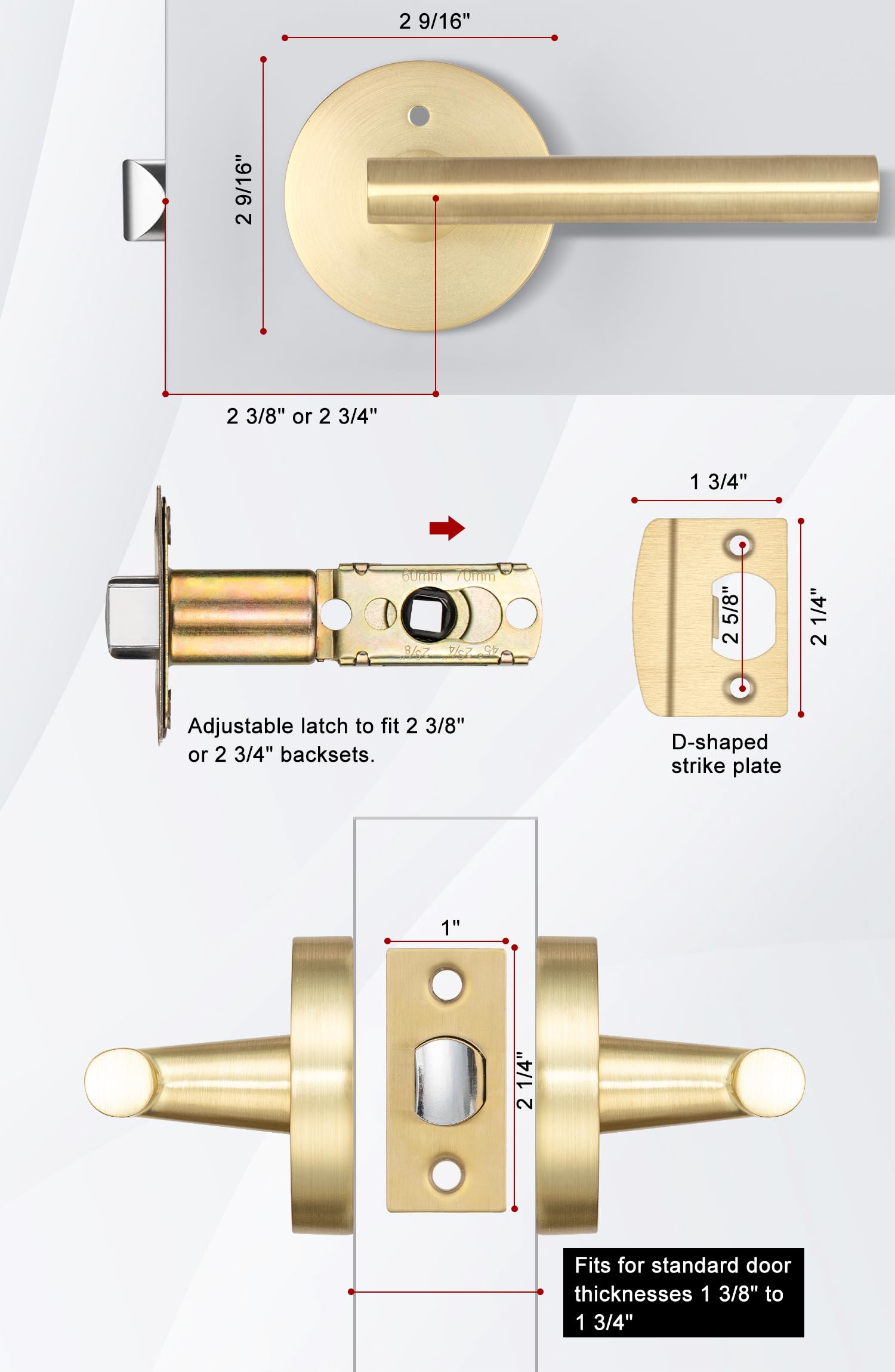 Premium Brushed Gold Interior Door Handles - Heavy Duty Privacy Lever Set for Bedroom & Bathroom Doors | Modern Hardware for Home Decor & Room Upgrades