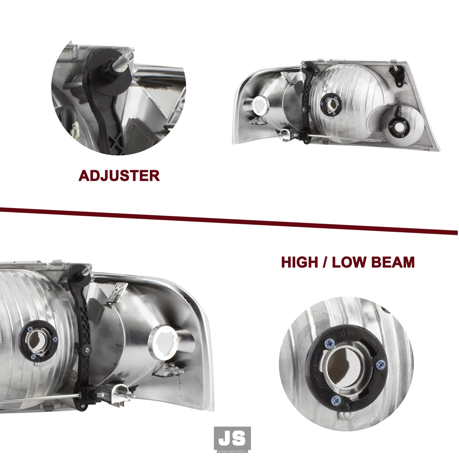 JSBOYAT Headlight Assembly Replacement with Corner Lights - 4pcs Compatible with 2002-2005 Ford Explorer - Driver & Passenger Side Headlamps (Chrome Housing, Amber Reflector) - Perfect for Night Driving & Off-Road Adventures