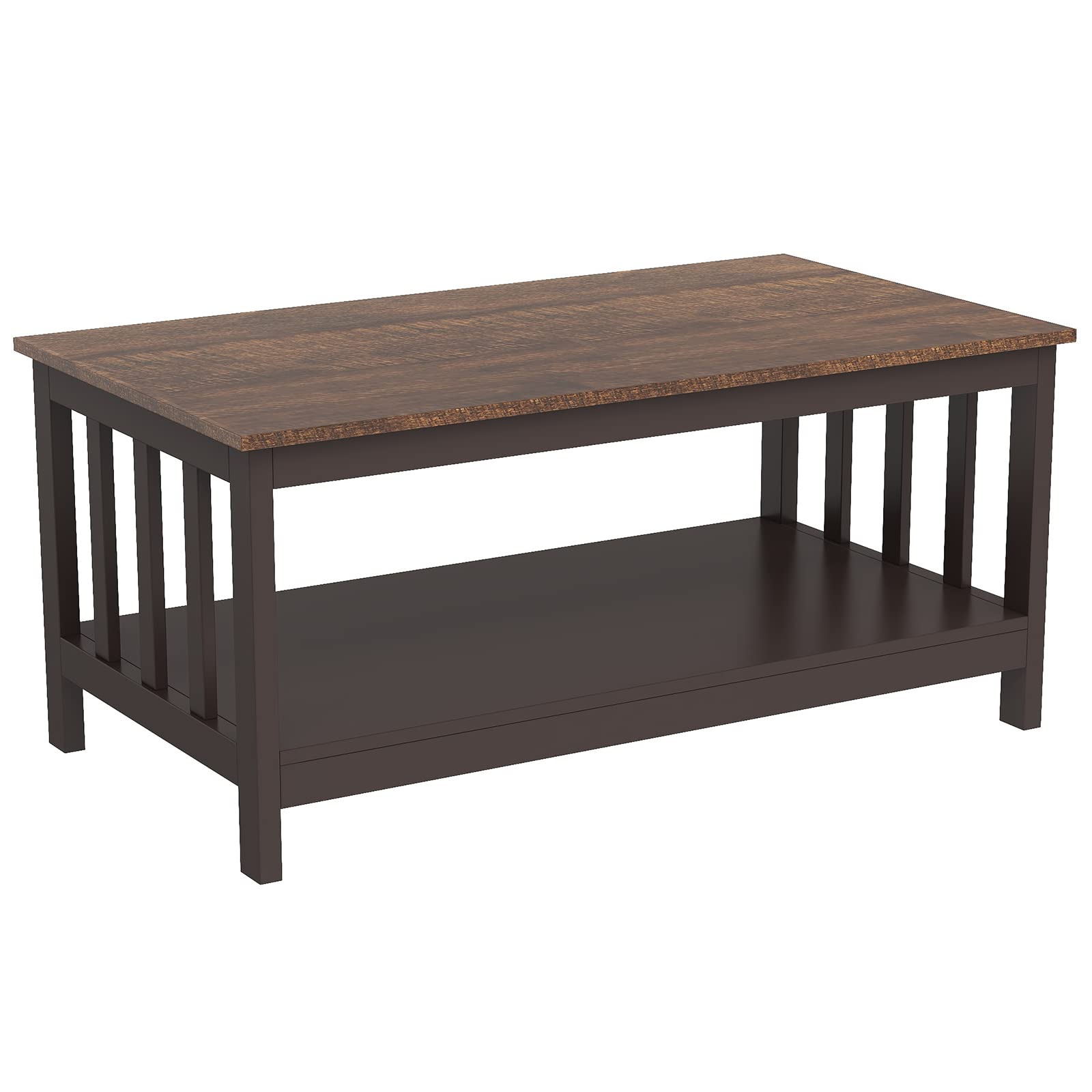 ChooChoo Farmhouse Coffee Table - 40 Inch Rustic Espresso Wooden Living Room Table with Lower Shelf | Perfect for Farmhouse Decor, Small Spaces & Cozy Gatherings