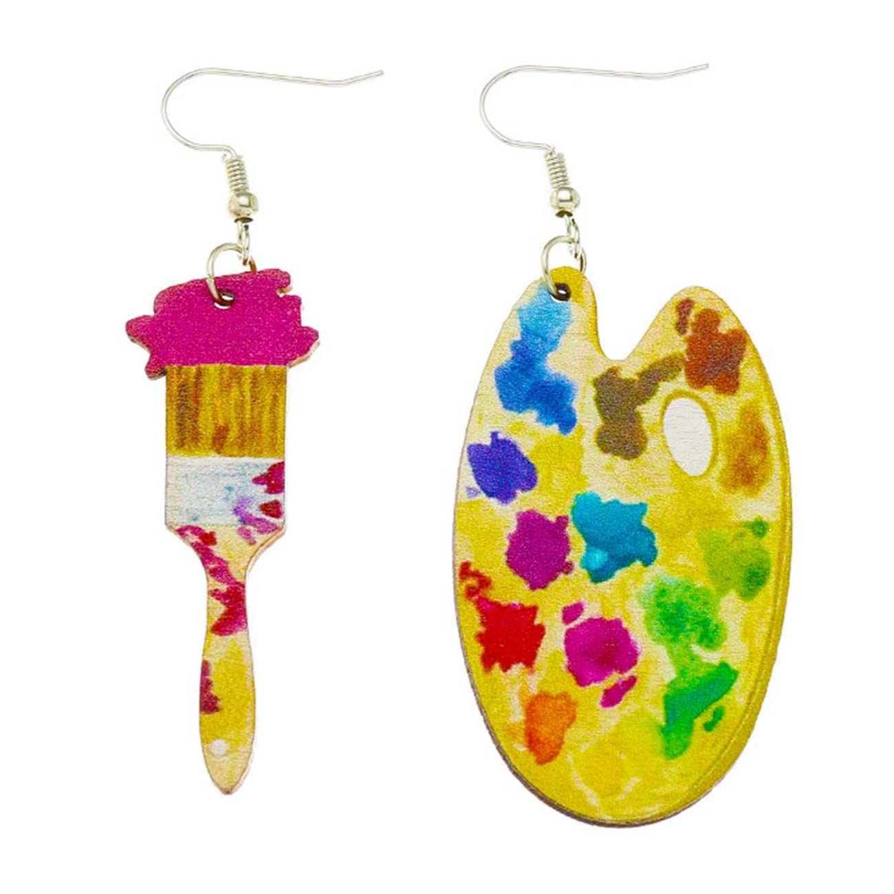 Colorful Artist Paint Palette Dangle Earrings - Handmade Art Teacher Gift Set with Paint Brush Design for Women & Girls | Perfect for Art Class, Creative Outfits & Gift Giving