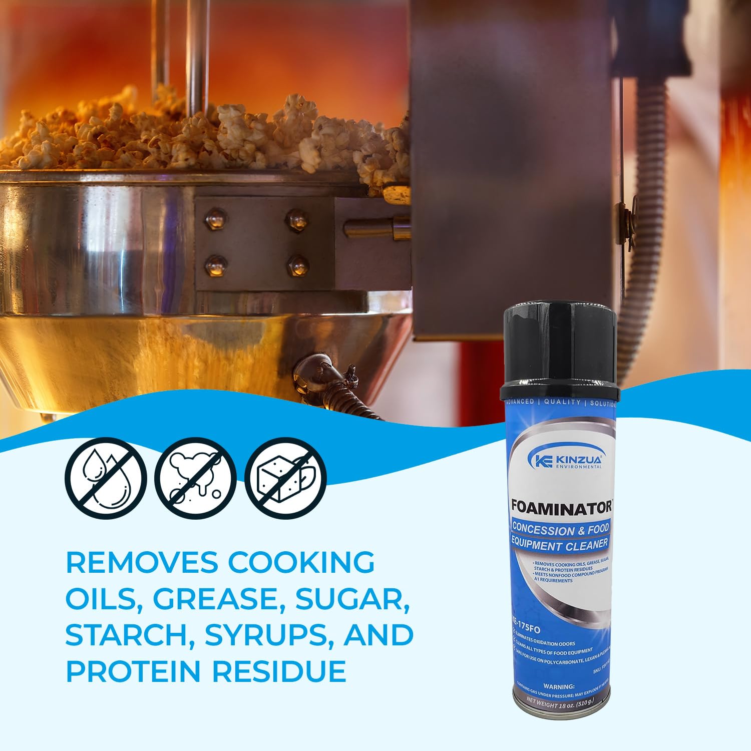 Foaminator Heavy Duty Cleaning Foam Solution - 18 oz Commercial Popcorn Machine Cleaner, Grill & Oven Degreaser for Food Equipment - Perfect for Concessions, Restaurants & Home Kitchen Deep Cleaning