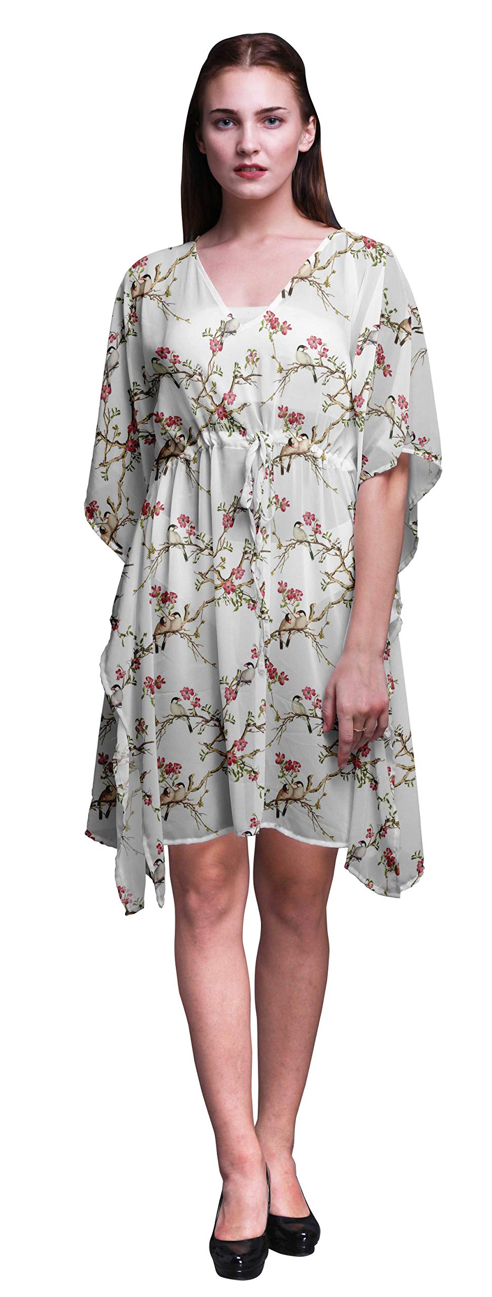 Bimba Women's Short Caftan Midi Dress - Beach Cover Up Swimwear, Summer Boho Kaftan Dress for Pool, Vacation & Resort Wear