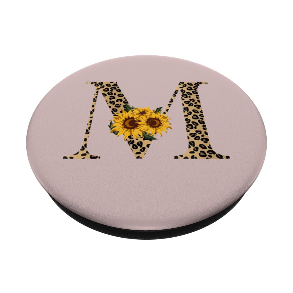 Leopard Print Monogram Letter M Pink Sand PopSockets PopGrip - Adhesive Phone Grip & Stand for iPhone, Samsung & Smartphones - Perfect for Work, Travel & Daily Use