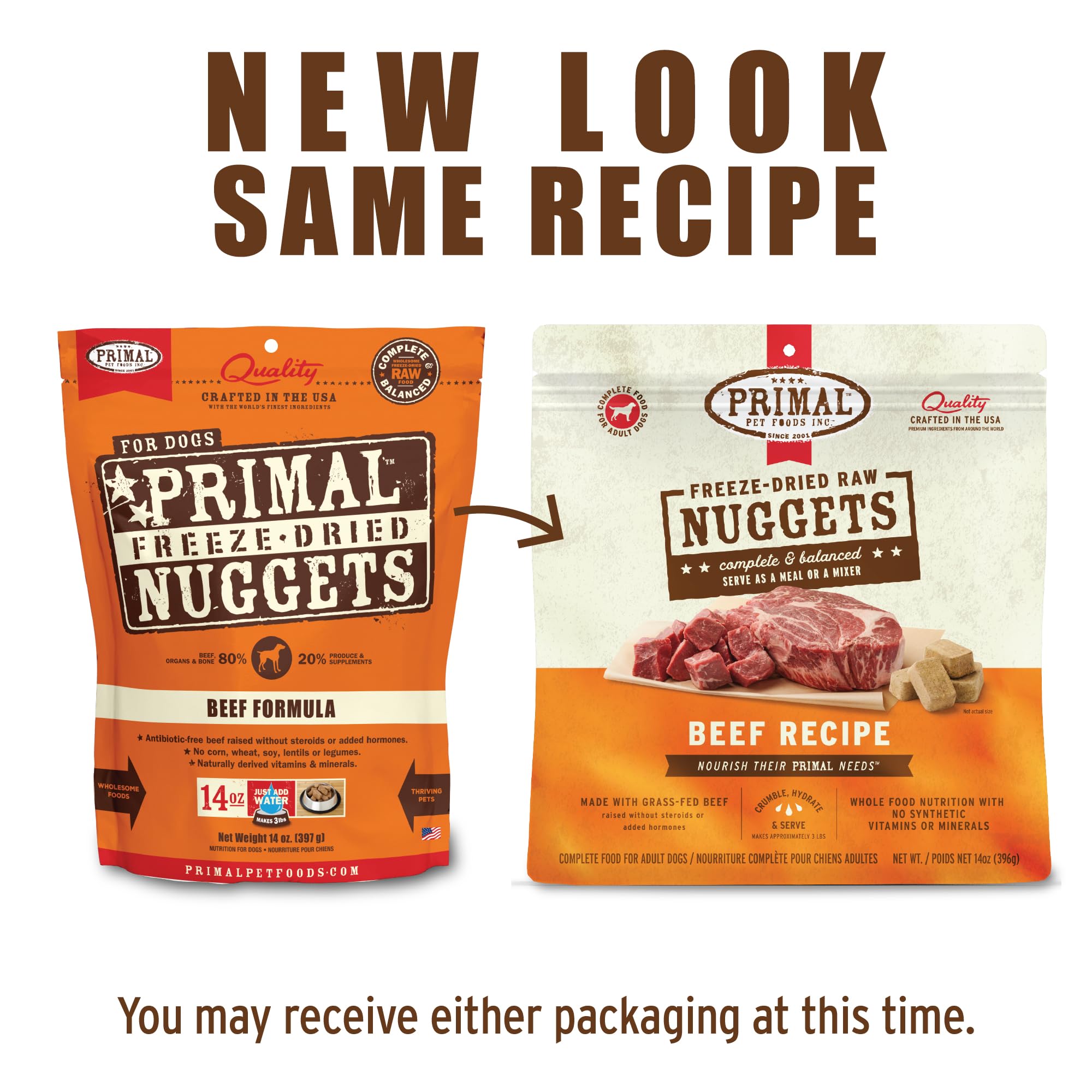 Primal Freeze Dried Raw Beef Dog Food Nuggets - Grain Free, High Protein Complete Meal & Treat Topper (5.5 oz) | Perfect for Active Dogs, Training Rewards & Digestive Health