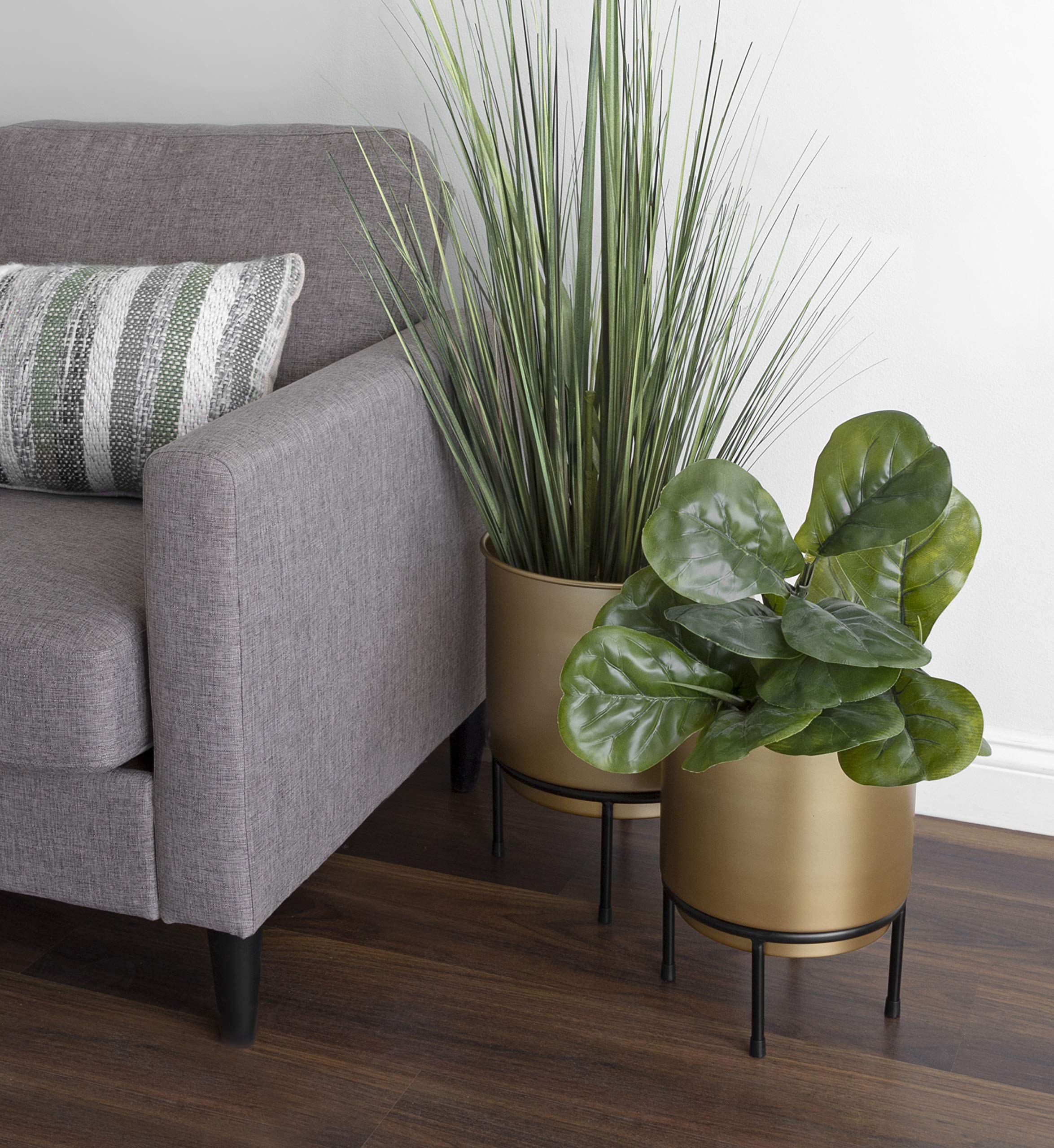 Kate and Laurel Ilena Mid-Century Plant Stand Set of 2 - Gold and Black Boho Chic Standing Planter for Indoor Plants | Perfect for Living Room, Bedroom Decor & Housewarming Gifts