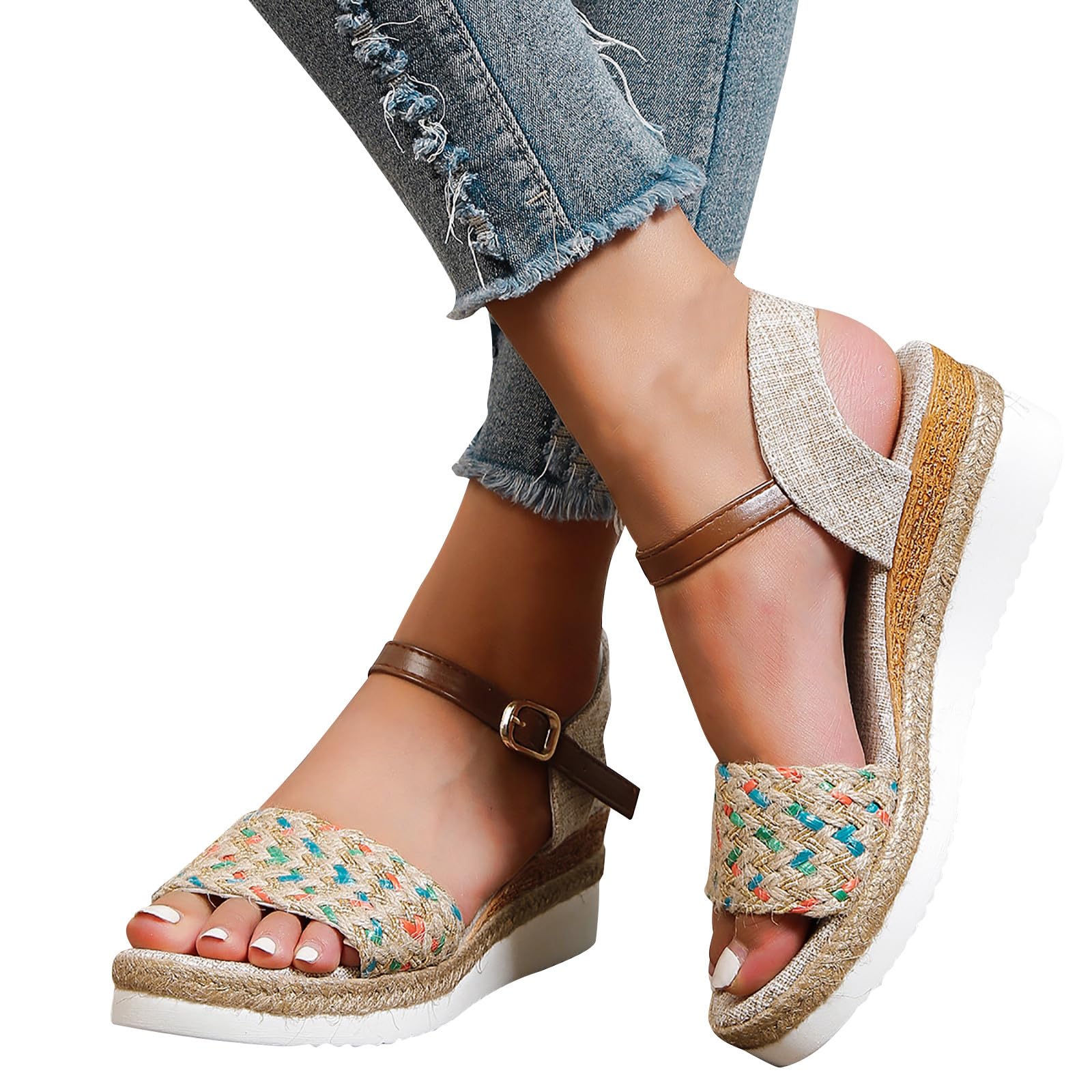 Oelaio Women's Summer Wedge Fish Mouth Roman Sandals - Comfortable Size 7 Beach Sandals for Women | Perfect for Vacation, Poolside & Casual Outfits