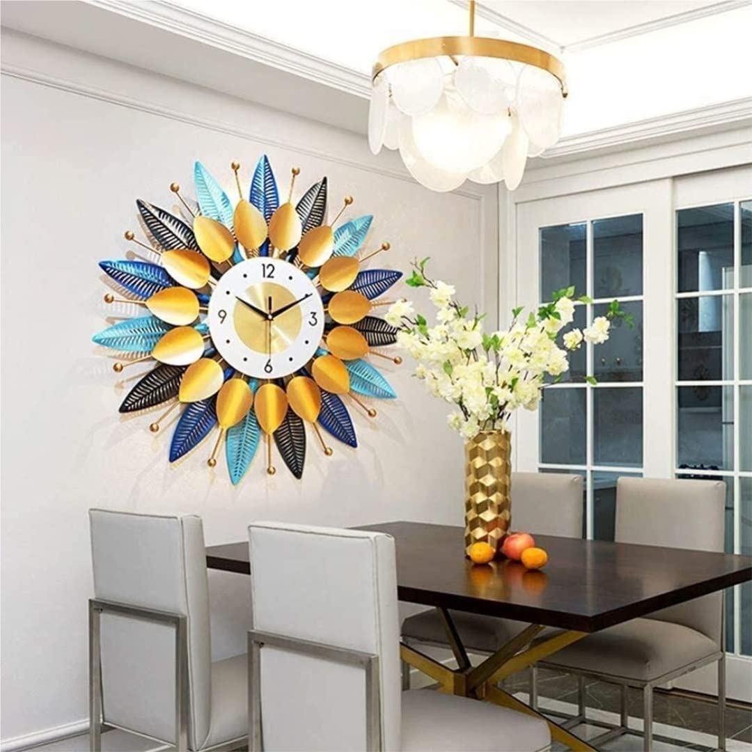 European Style Flower-Shaped Wall Clock - 60x60cm Silent Iron Wall Clock for Living Room & Bedroom Decor - Perfect for Home, Office, and Gift Giving