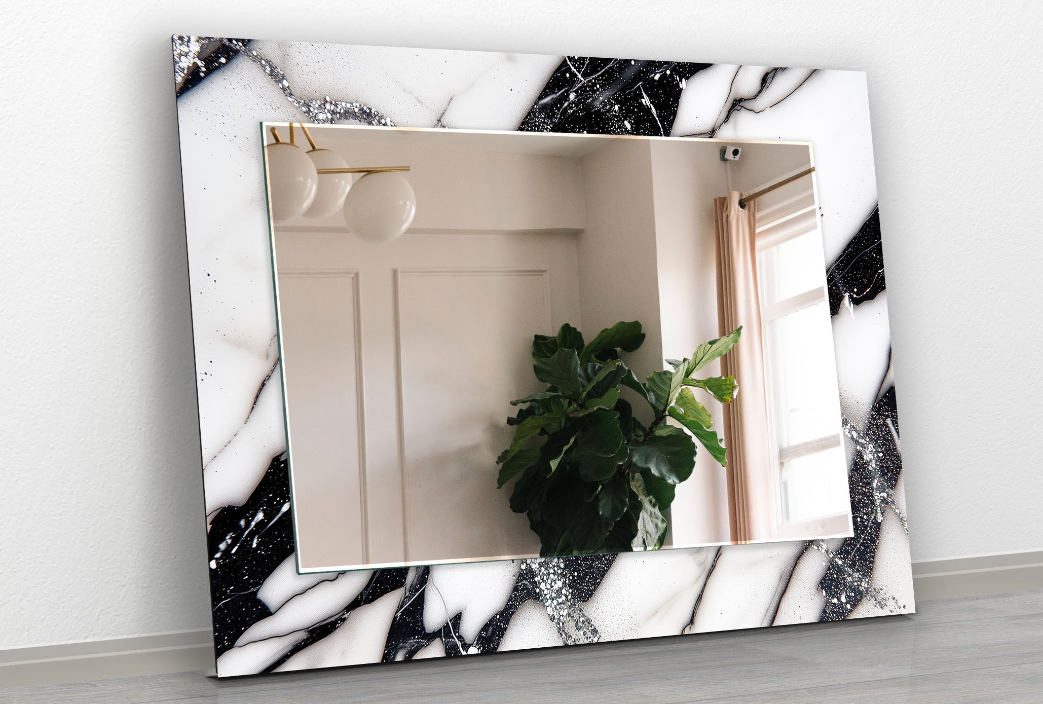 Elegant Black and White Marble Wall Mirror - Modern Home Decor for Living Room, Bedroom, or Entryway