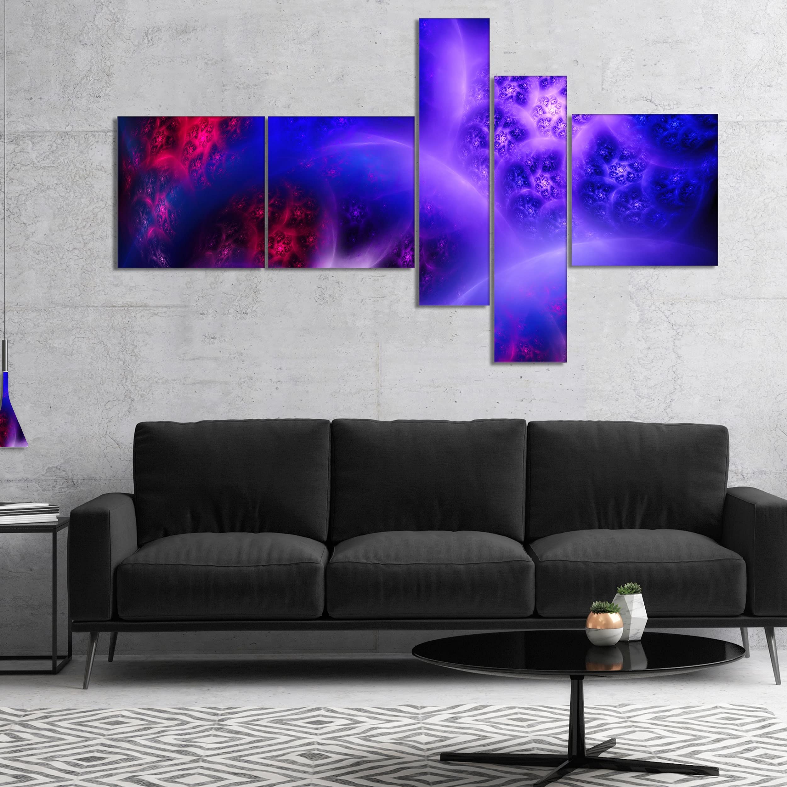 Abstract Canvas Wall Art - 'Bright Blue Magic Stormy Sky' Modern Painting 60x32 Inch 4-Panel Set - Perfect for Living Room, Bedroom & Office Decor