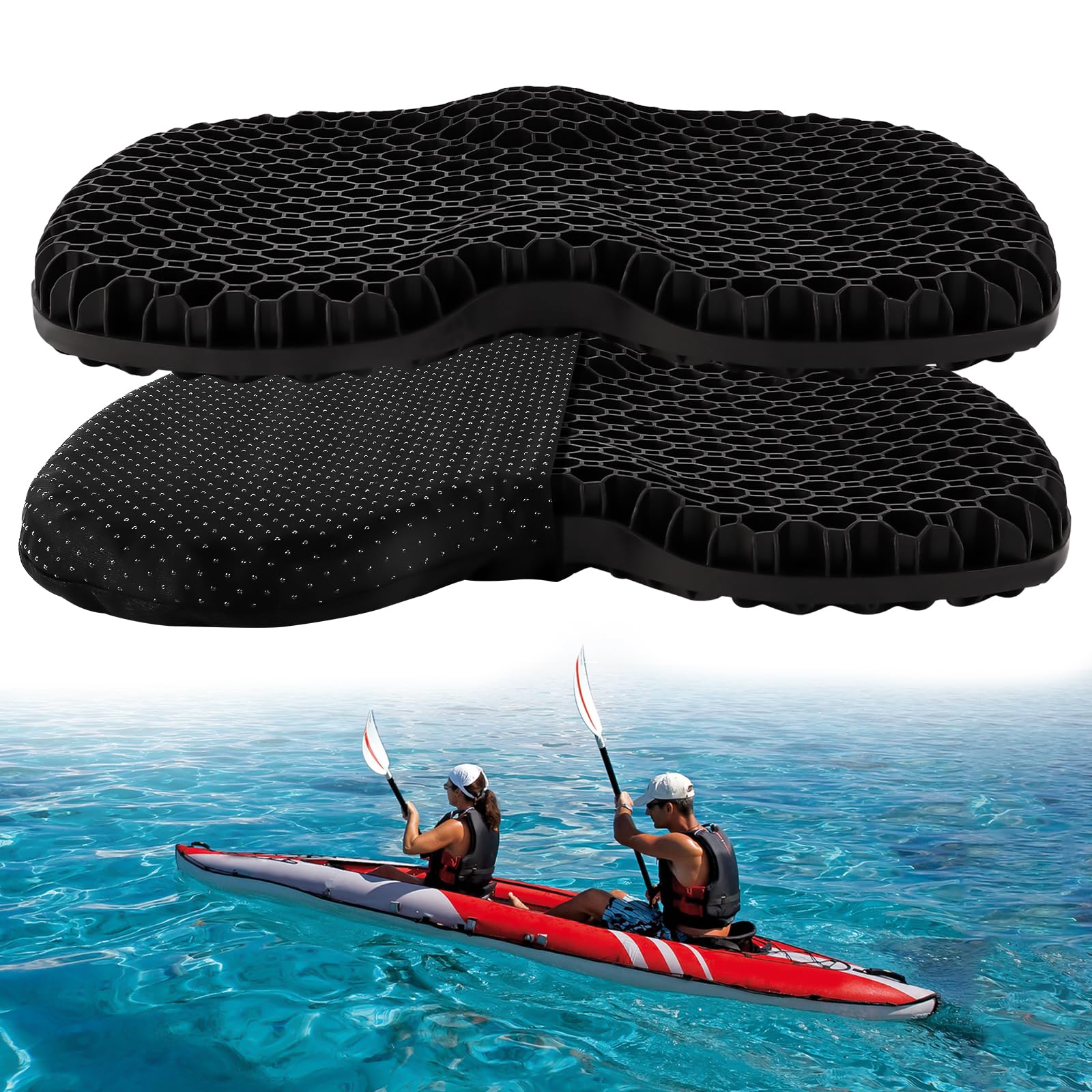 Non-Slip Kayak Seat Cushion - Waterproof Thick Gel Kayak Seat Pad with Anti-Skid Cover for Sit-In & Inflatable Kayaks, Canoes, Boats - Perfect for Fishing, Paddling and Water Sports Comfort