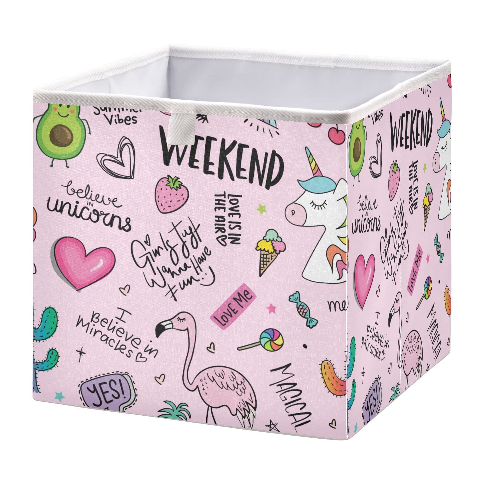CHIFIGNO Pink Collapsible Storage Bins for Girls - Foldable Clothes Organizer Basket, Toy Box for Closet, Cabinet, Shelf & Office - Pet Gift Basket for Cat & Dog (15.75