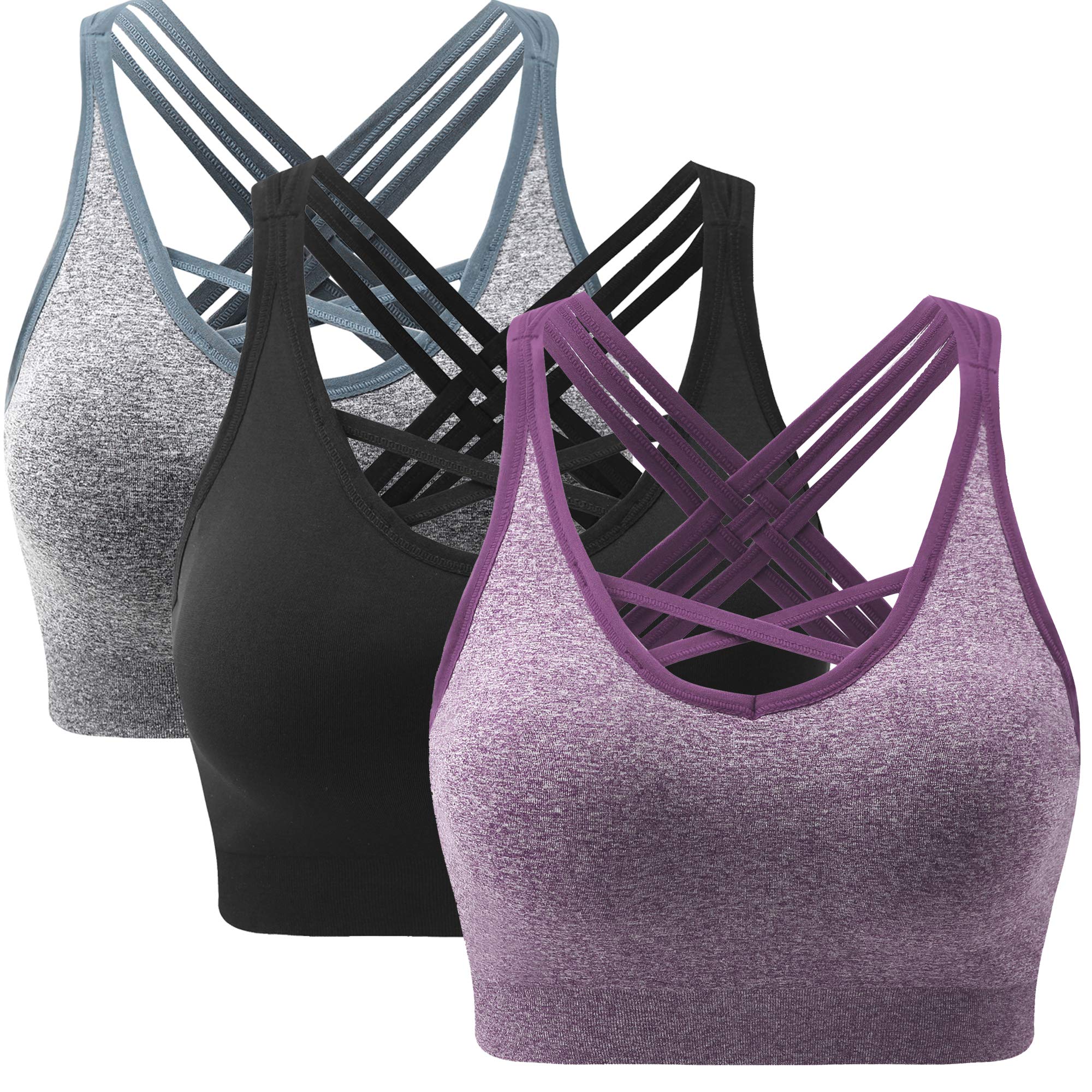 ANGOOL Women's Strappy Sports Bras - Medium Support Wirefree Yoga Bra for Running, Gym & Activewear | Comfortable Workout Top for Fitness & Yoga