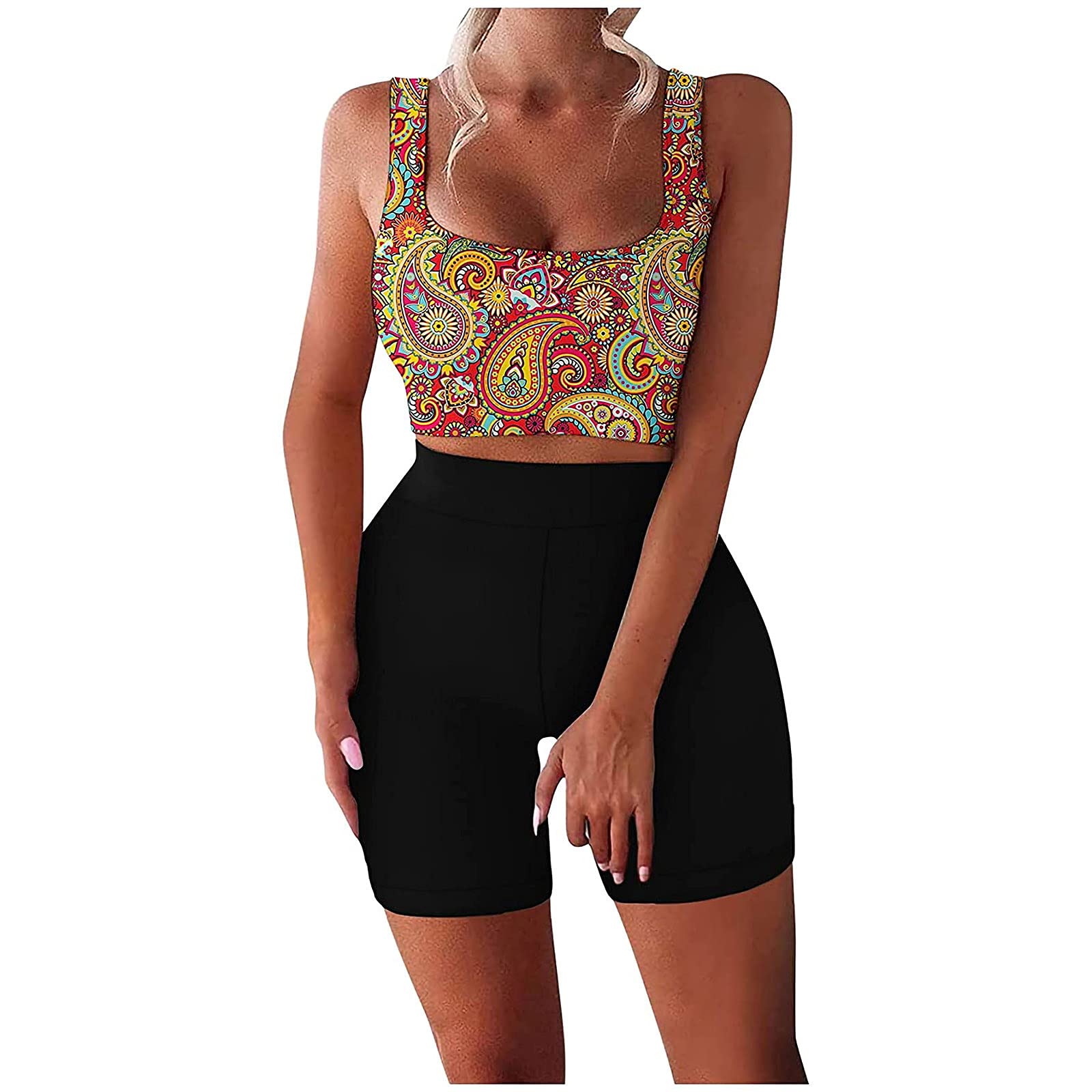 Women's 2-Piece Seamless Ribbed Workout Set - Crop Tank Top & High Waisted Shorts for Gym, Yoga & Activewear | Perfect for Fitness, Running & Lounge Wear