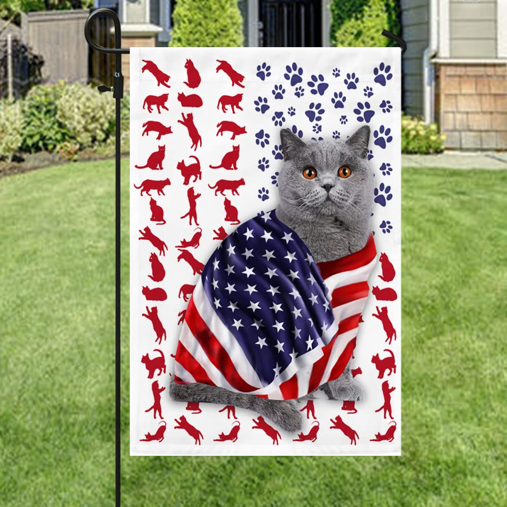 American Flag with British Shorthair Cat Design - Patriotic Pet Lover Outdoor House Decor for Yard, Garden & Porch | Perfect for 4th of July, Memorial Day & Cat Enthusiast Home Decoration