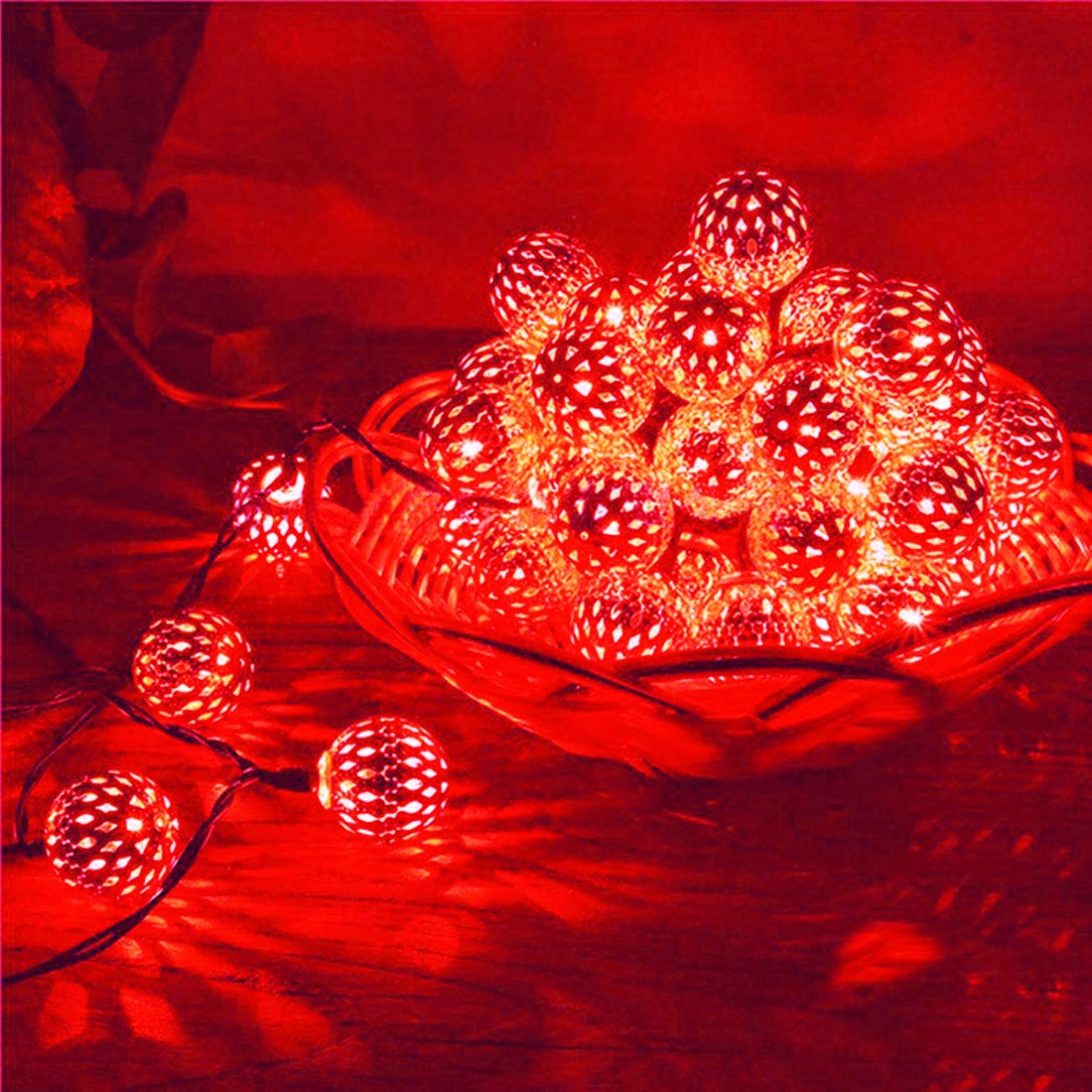 Solar Powered Metal Ball String Lights - 12 LED 3.5M Outdoor/Indoor Fairy Lights for Garden, Patio, Christmas, Wedding & Party Decorations (Red) | Weatherproof Moroccan Style Globe Lights for Year-Round Festive Ambiance