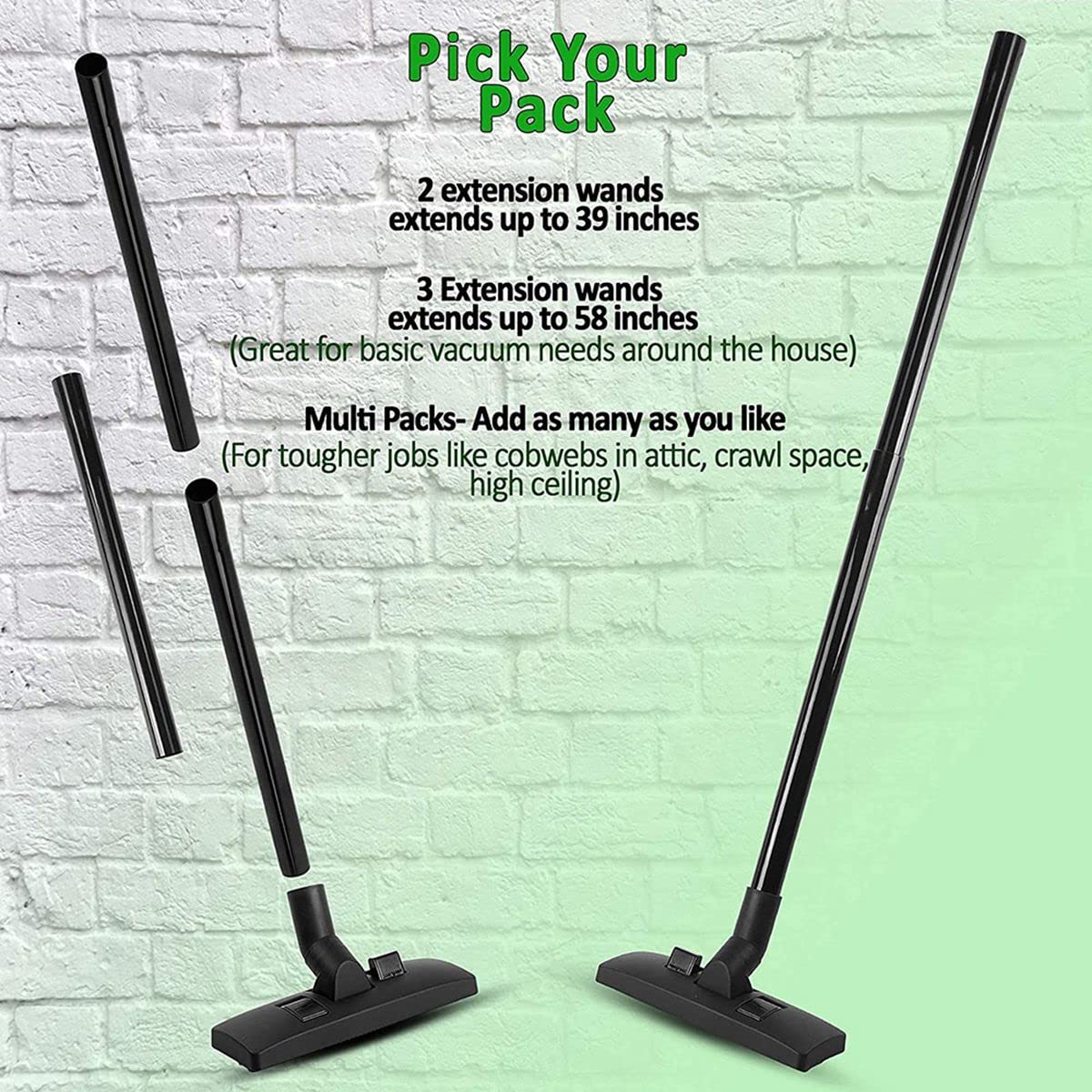 SESU YHJIC 3Pcs 1.25 Inch Vacuum Extension Wands & Attachments - Compatible with Shop Vac, Wet/Dry Vacuums - Durable Black Vacuum Pipe for Cleaning Cars, Floors & Tight Spaces