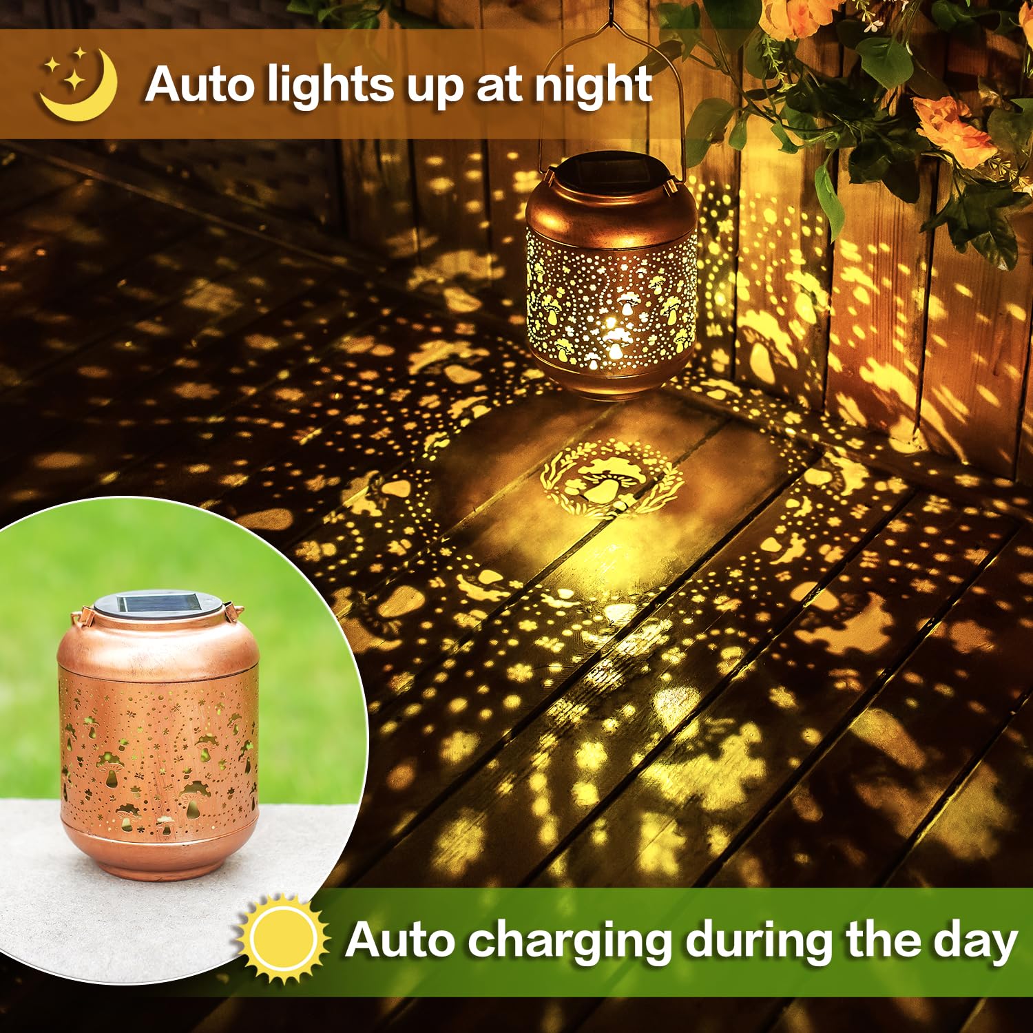 Solar Powered Mushroom Lanterns - Waterproof Outdoor Hanging Lights for Garden, Patio, Lawn & Yard Decor | Decorative Metal LED Lighting for Women, Men & Mom | Perfect for Landscape Lighting, Pathway Marking & Backyard Ambience