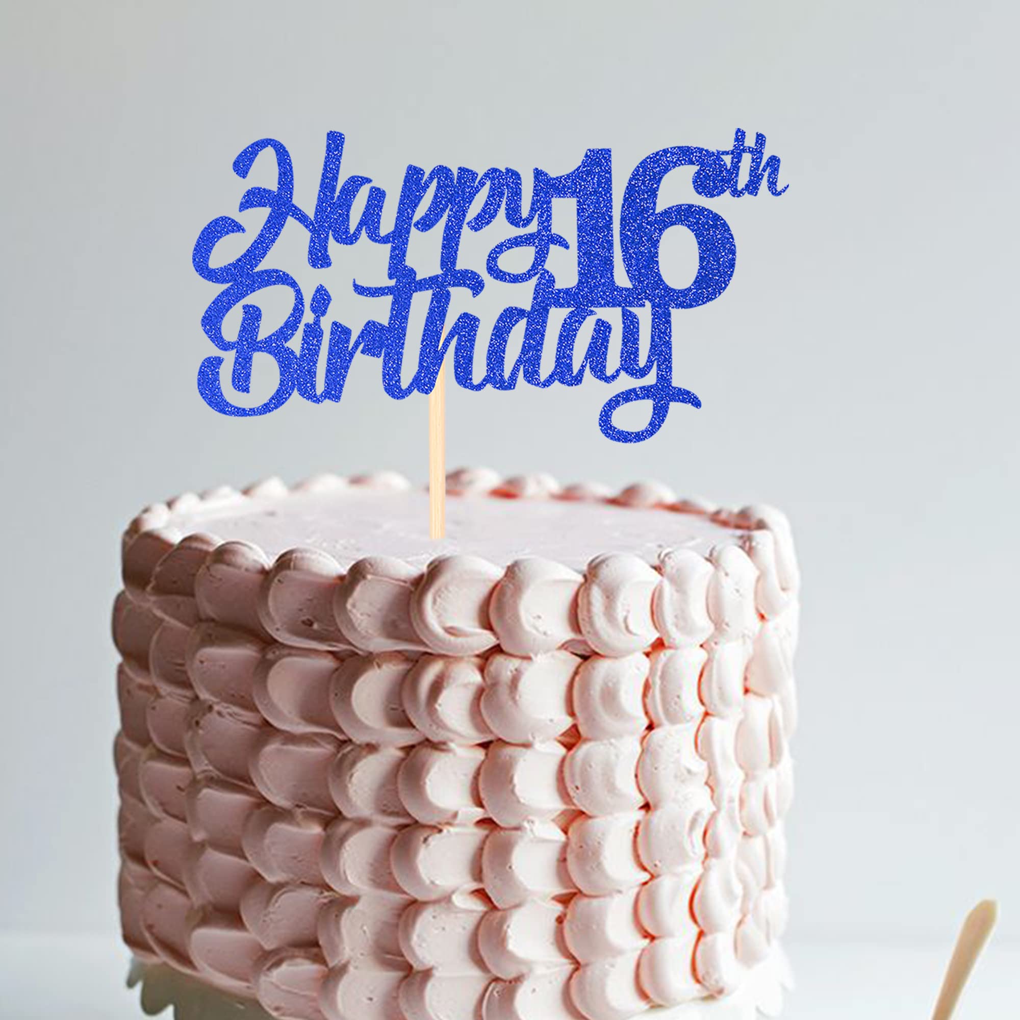 1 Pack Happy 16th Birthday Cake Topper - Glitter 'Cheers to 16 Years' Cake Picks - Sixteen Fabulous Blue Cake Decorations for Sweet 16 Birthday Party Supplies - Perfect for Teen Birthday Cakes, Milestone Celebrations & Theme Parties