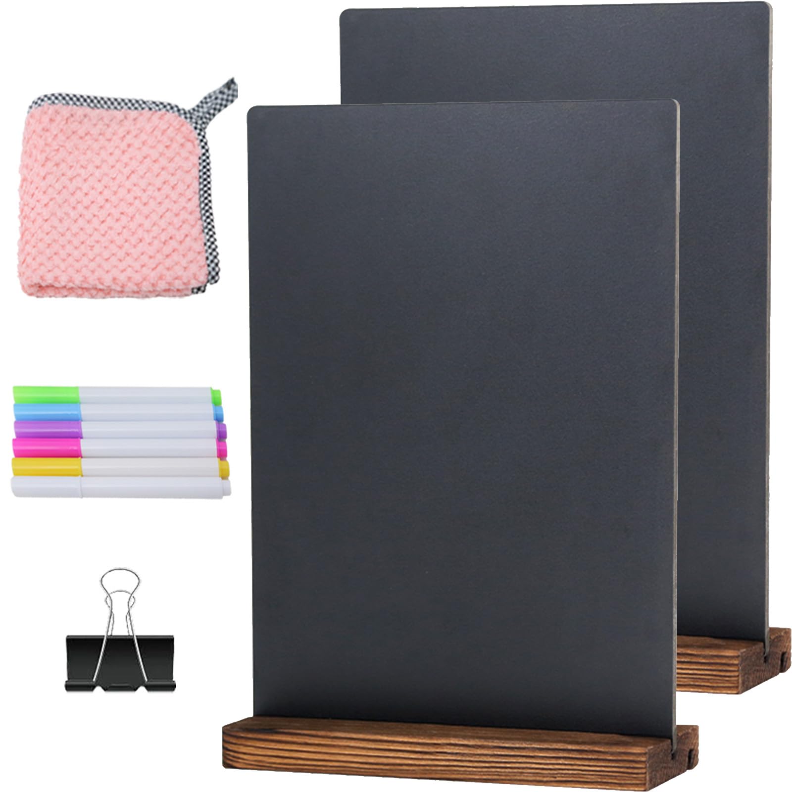 Double-Sided Wooden Chalkboard with Stand (2 Pack) - 8.7x11.5 Inches Blackboard for Kids, Classroom, Restaurants & Home Decor