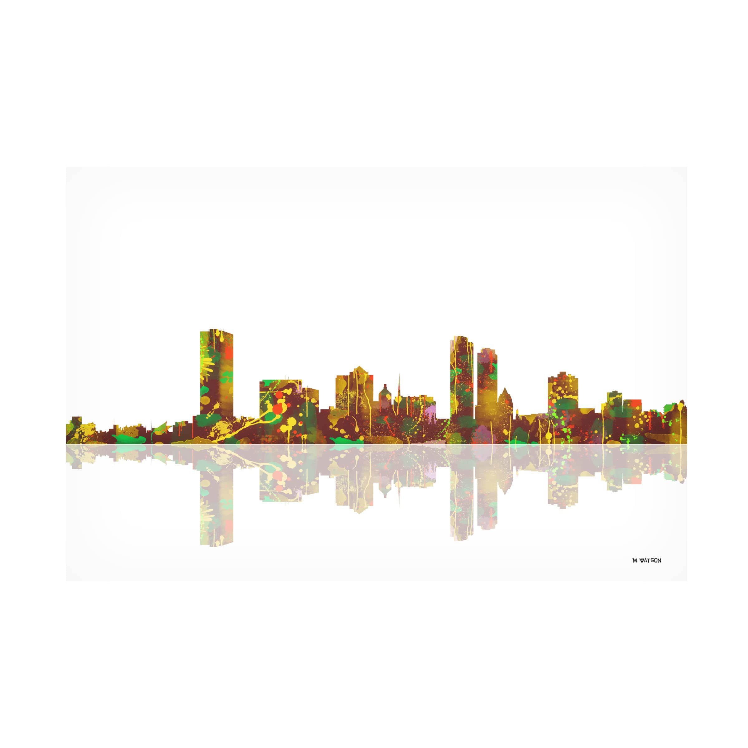 Trademark Fine Art 'Milwaukee Wisconsin Skyline 1' Canvas Wall Art by Marlene Watson - 30x47 Inches, Modern Cityscape Painting for Living Room, Office & Home Decor
