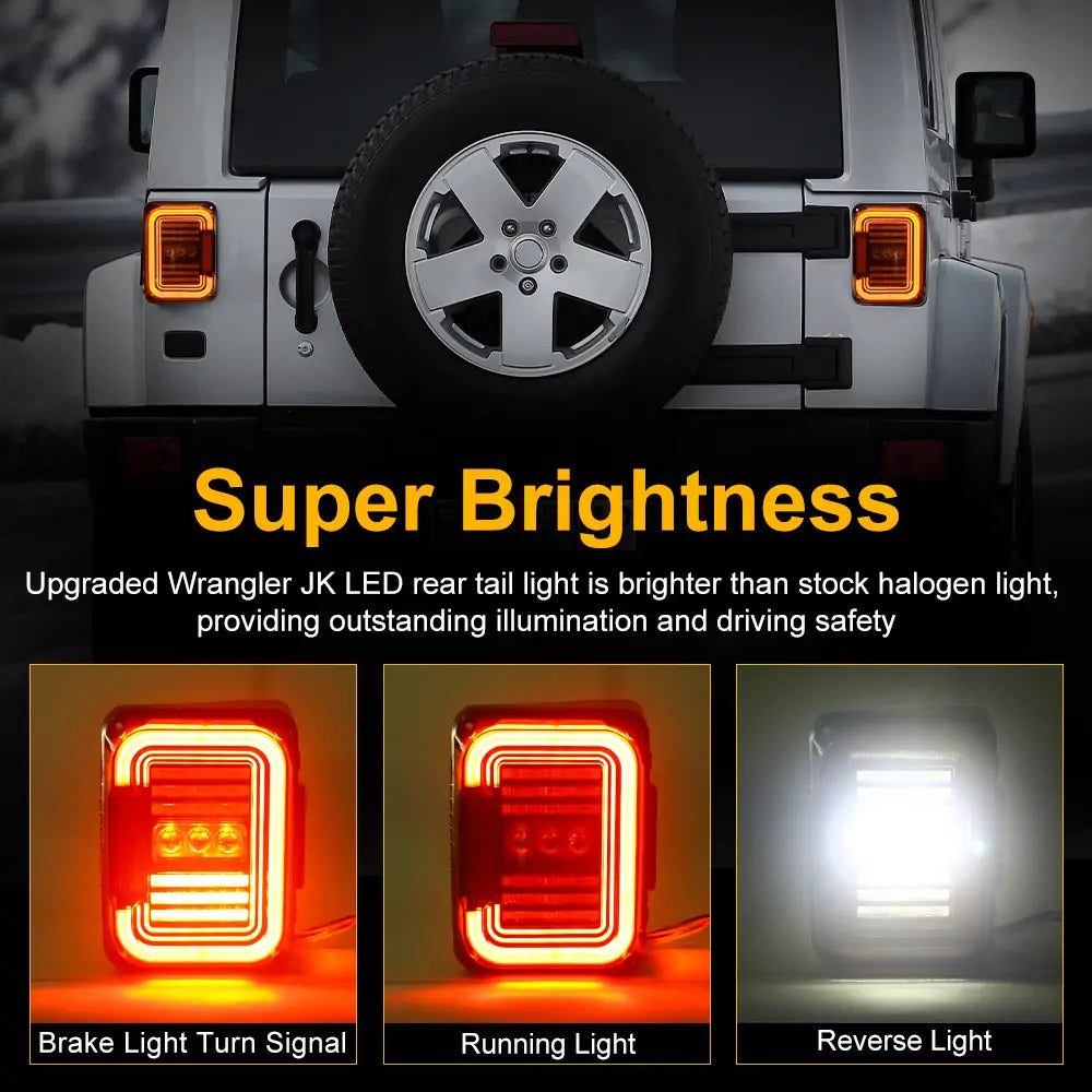 LED Tail Lights for Jeep Wrangler JK JKU (2007-2018) - Smoked C-Shaped Design - Waterproof & Durable Replacement Taillamps - Perfect for Off-Roading, Night Driving & Custom Jeep Upgrades