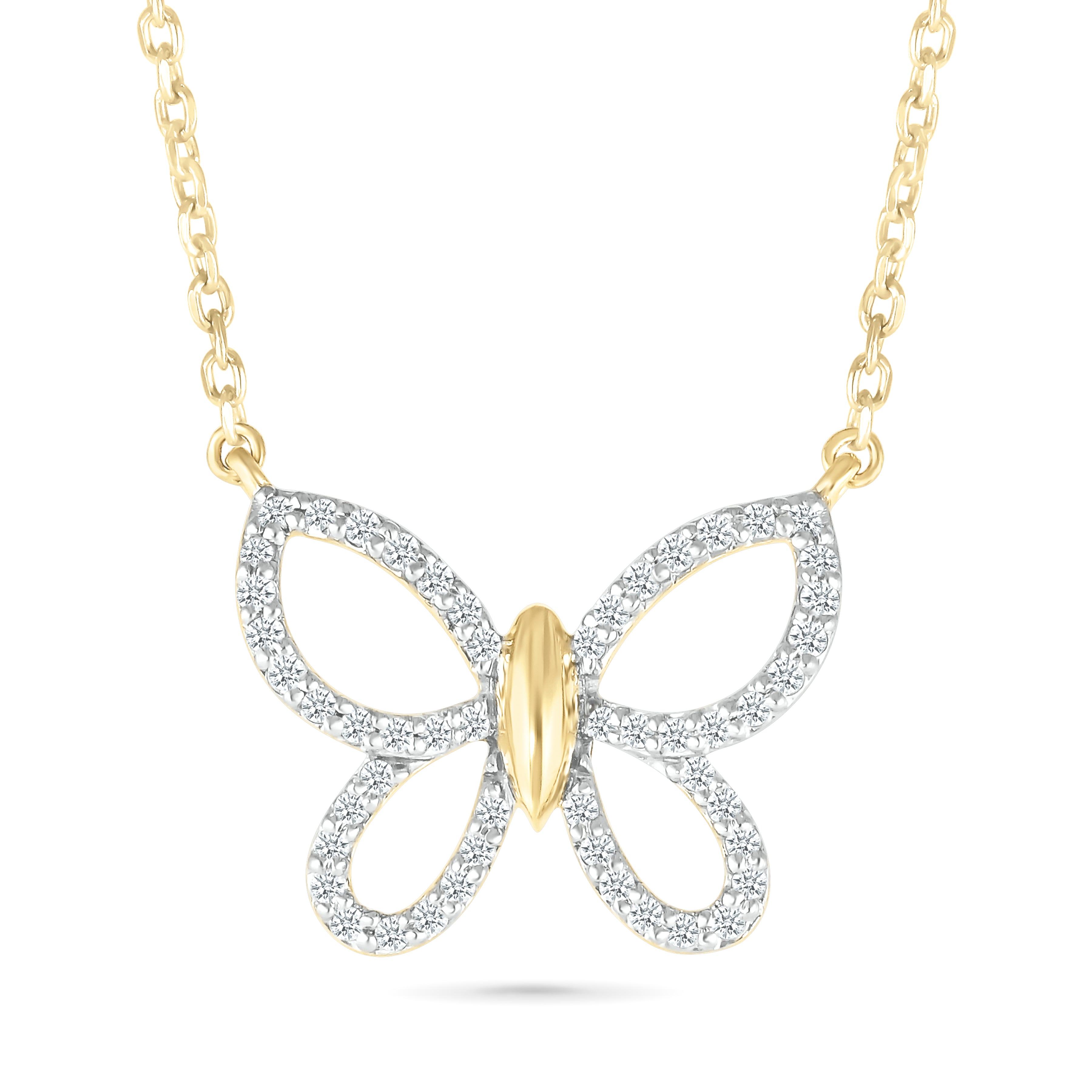 10k Yellow Gold Diamond Butterfly Pendant Necklace for Women - Elegant Jewelry Gift for Birthday, Anniversary & Special Occasions
