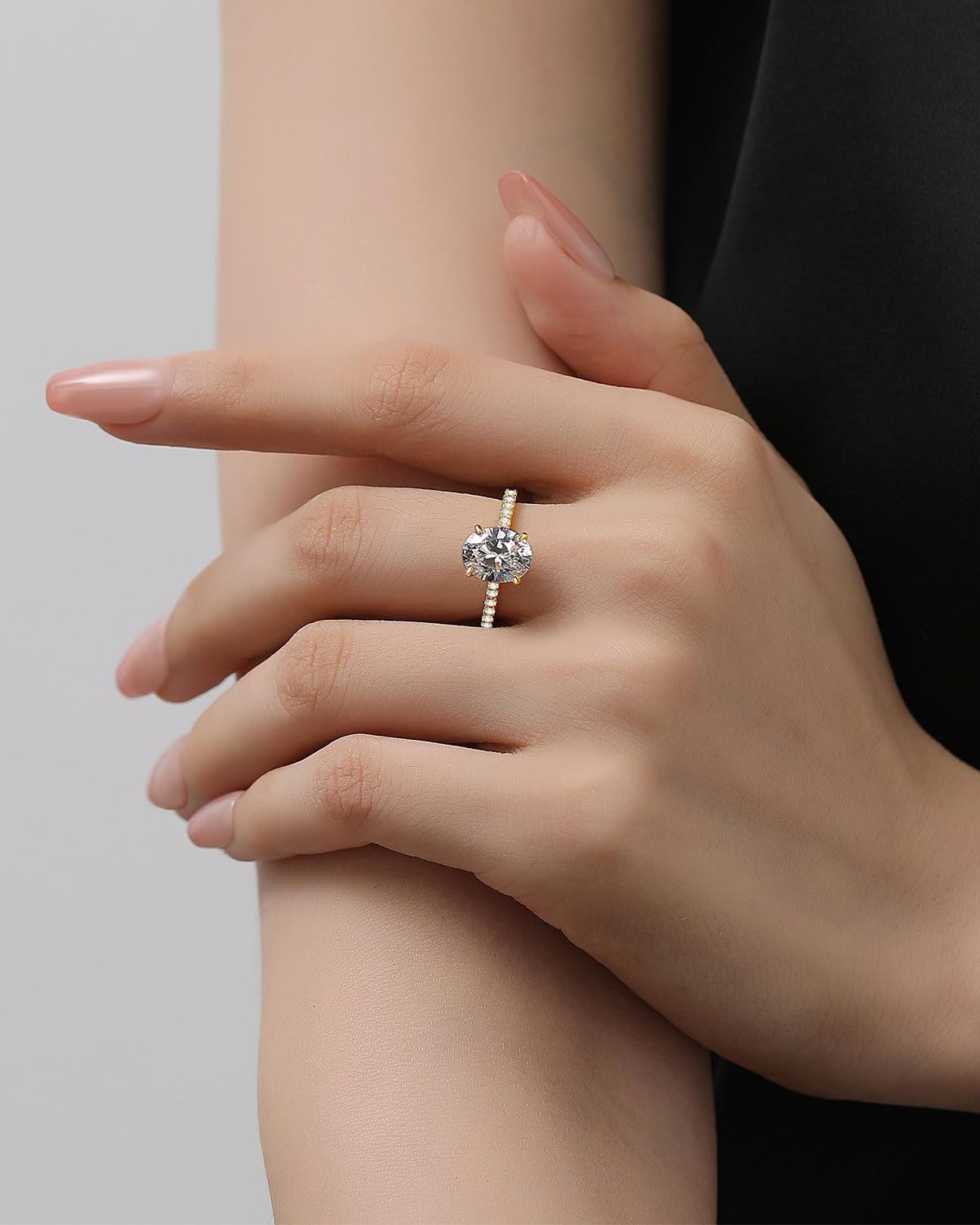 1.5/5.5CT Oval Cut Simulated Diamond Engagement Ring for Women - 925 Sterling Silver 18K Gold Plated Promise Ring - Perfect for Proposals, Anniversaries & Special Occasions