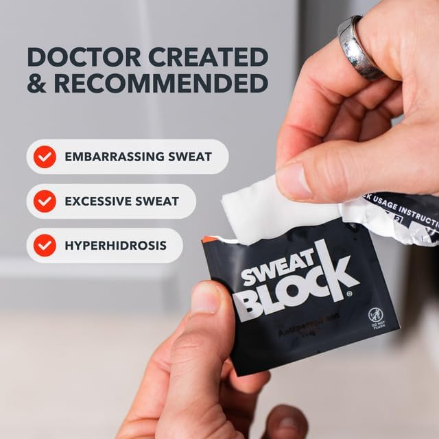 SweatBlock Clinical Strength Antiperspirant Wipes for Hyperhidrosis - 7 Days Sweat Protection per Wipe - Dermatologist Tested for Men, Women & Teens - 30 Count Pack - Ideal for Gym, Work & Social Events