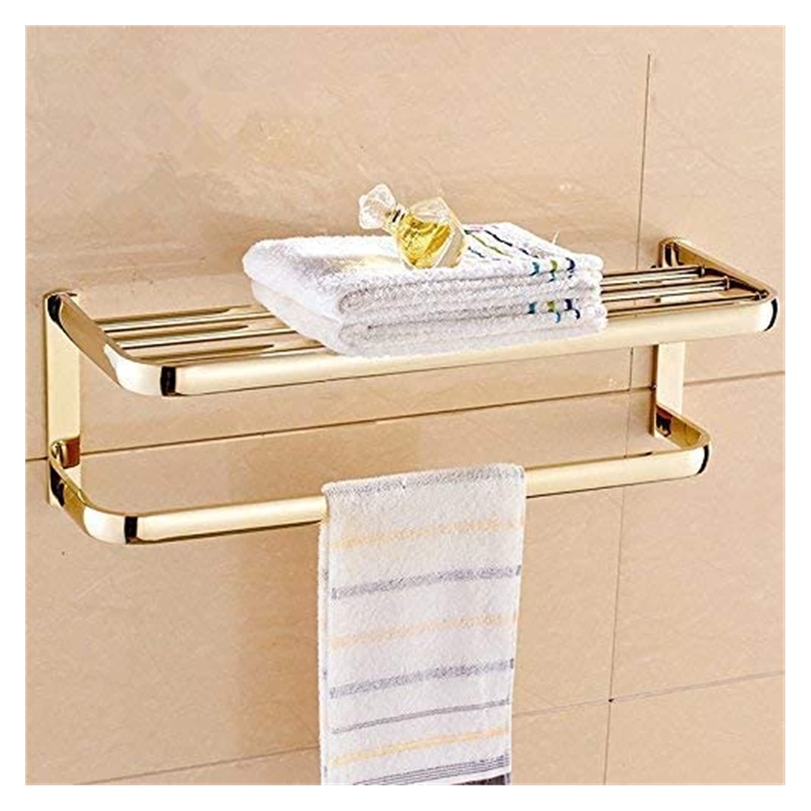 Modern Wall Mounted High Load-Bearing Towel Rack - Gold Bathroom Towel Rail with Storage Shelf - European Style Double Towel Holder for Bathroom & Spa Decor