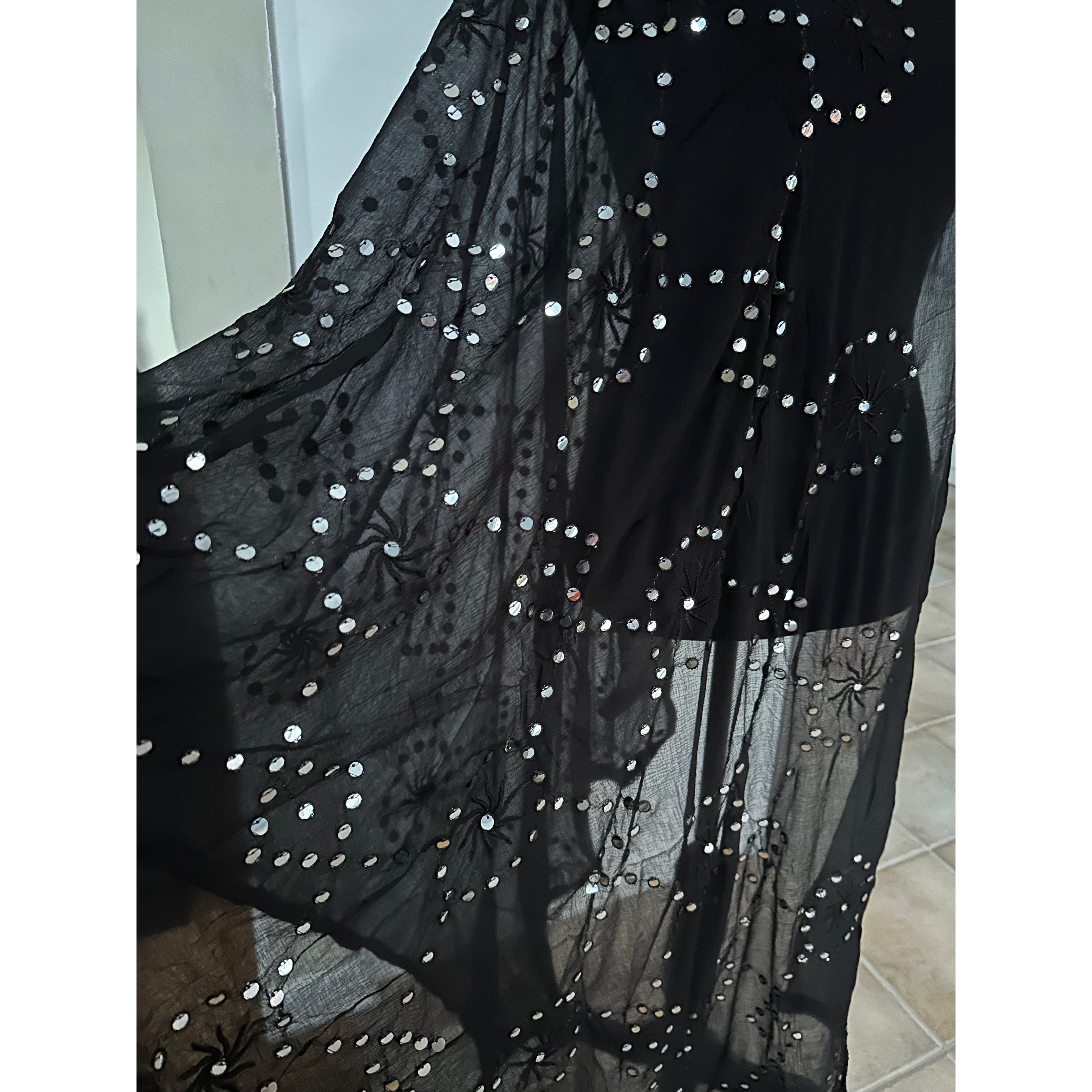 Elegant Black Dupatta with Mirror Embroidery - Perfect for Weddings, Parties & Festive Occasions