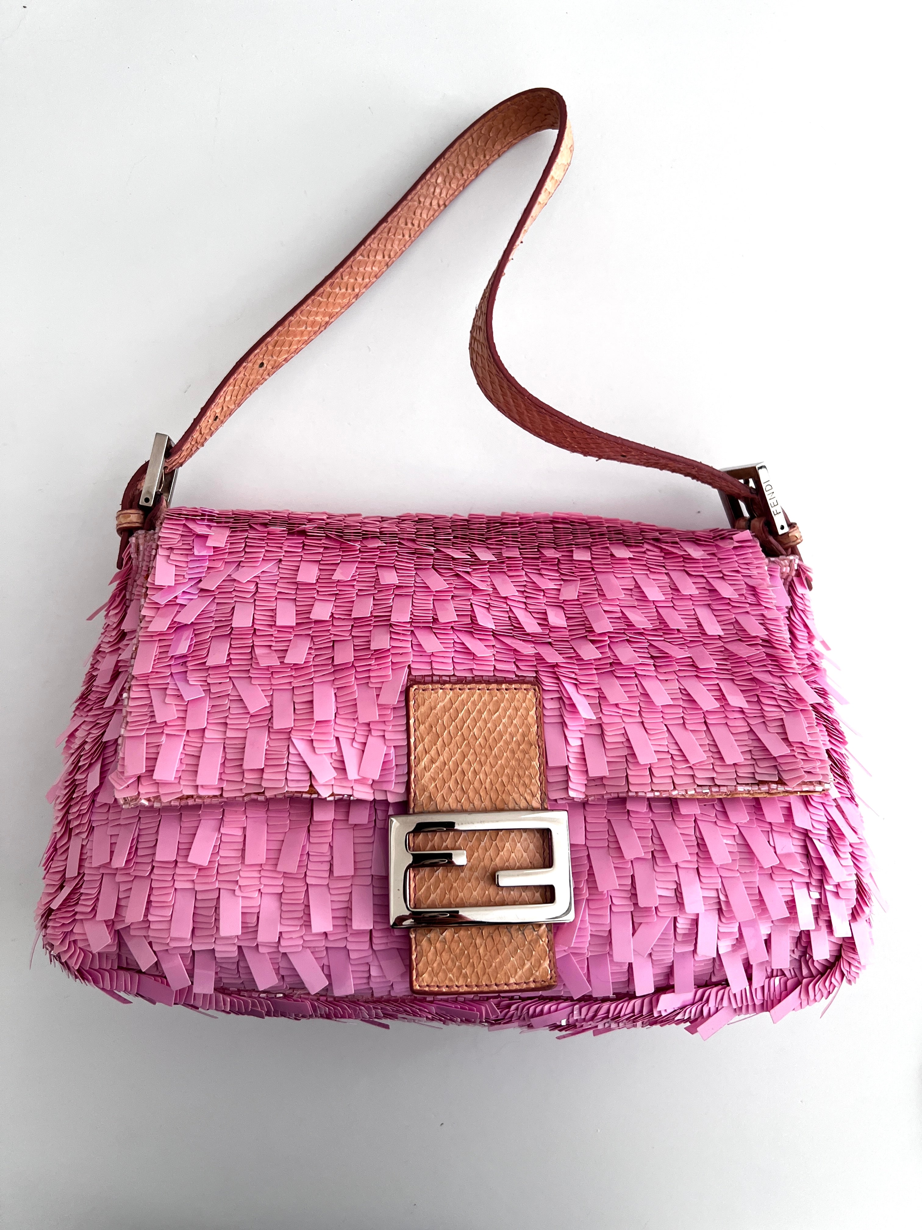 Fendi Mamma Size Pink Sequin Baguette Bag - Luxury Designer Handbag for Women, Perfect for Parties, Weddings & Evening Events