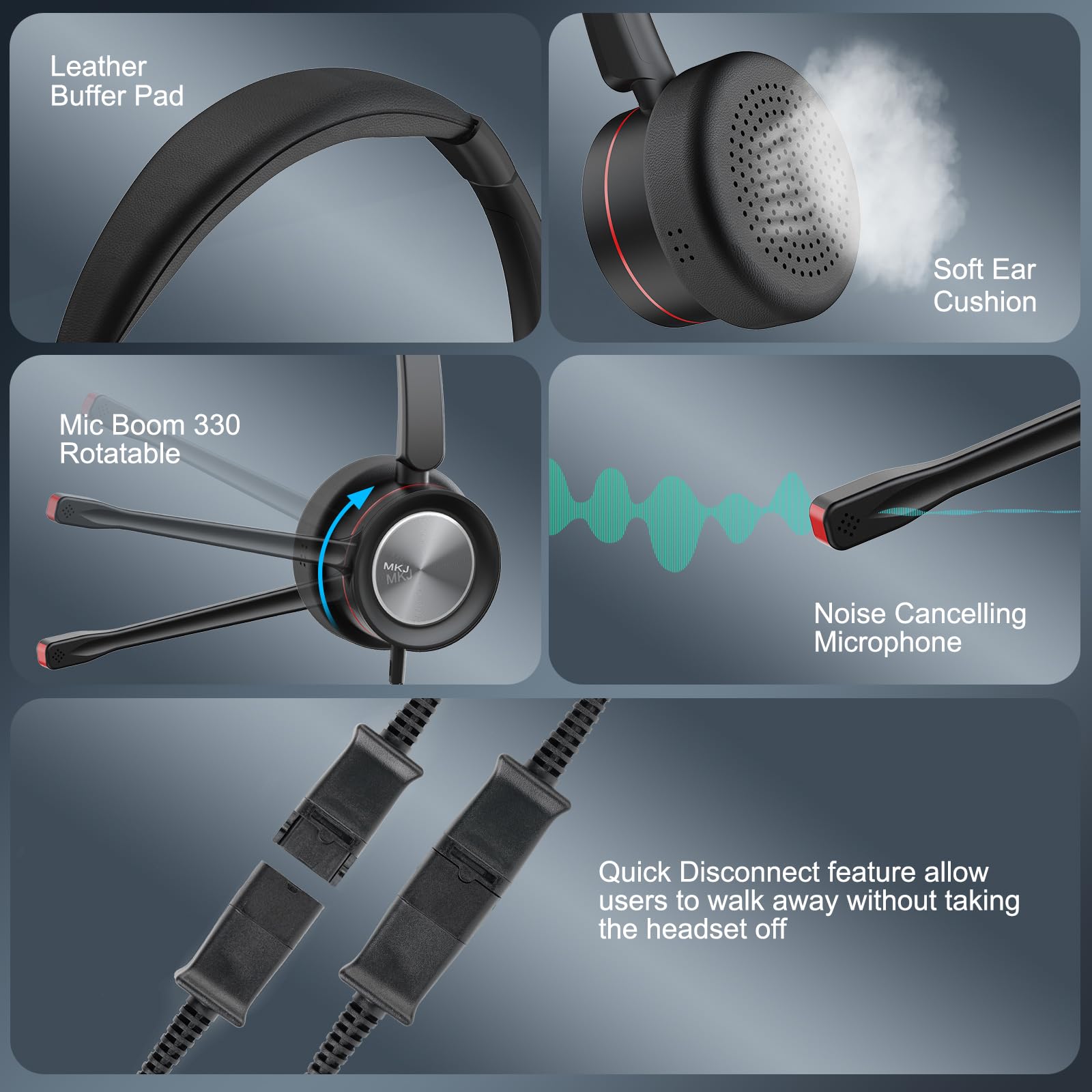 MKJ Noise Cancelling Telephone Headset with RJ9 Connector - Compatible with Avaya 1408, Polycom, Aastra 6573i & Fanvil Landline Phones - Perfect for Call Centers, Office Communication & Remote Work