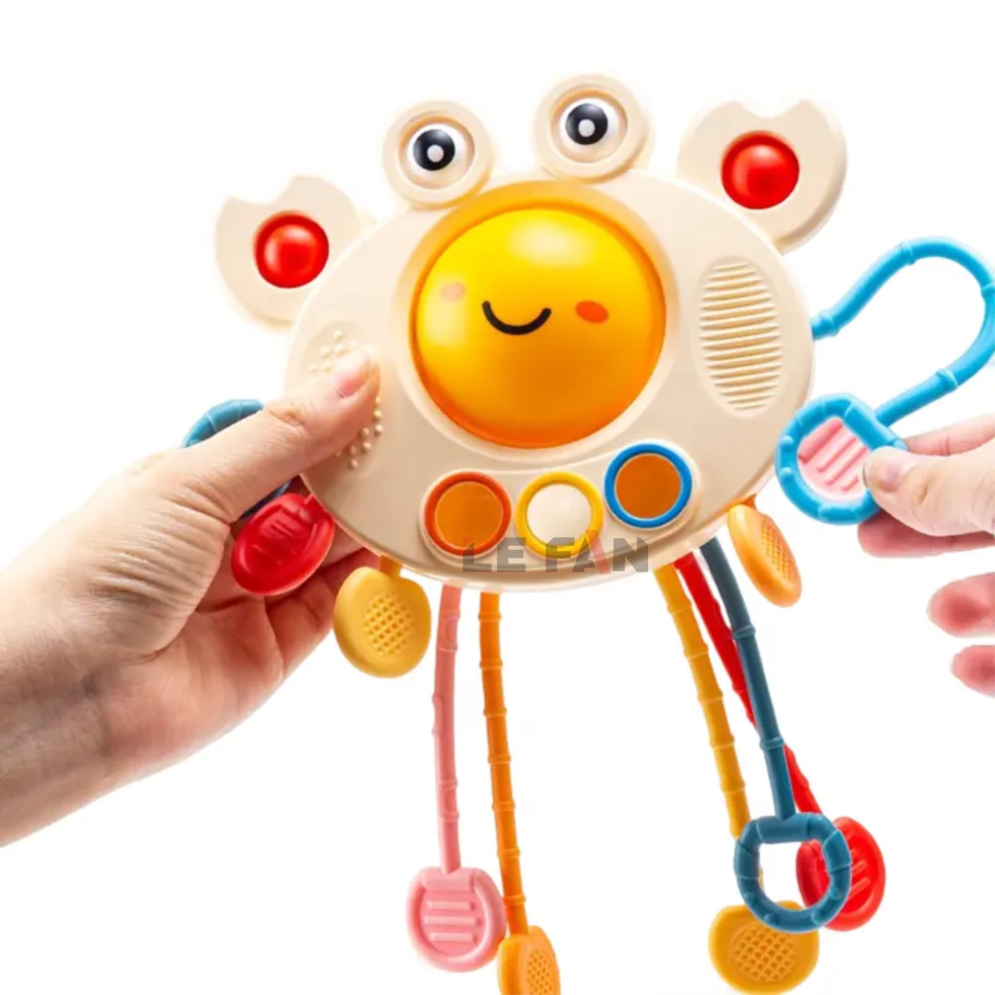 Lefan Crab Pull String Teether Toy for Babies 6+ Months - Food Grade Silicone Sensory Montessori Toy for Teething, Fine Motor Skills Development - Perfect Travel Toy for Toddlers & Infants (Great for Car Rides, Daycare, and On-the-Go Playtime)