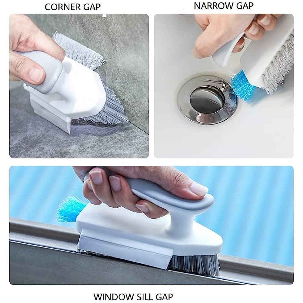 JHEPCOIN 4-in-1 Tile Grout Cleaner Brush with Squeegee - Multi-Purpose Gap Scrub Brush for Bathroom, Kitchen & Window Cleaning - Heavy Duty Crevice Cleaning Tool for Floors, Sinks & Corners (1 Pack) - Perfect for Deep Cleaning Tiles, Showers & Hard-to-Reach Areas